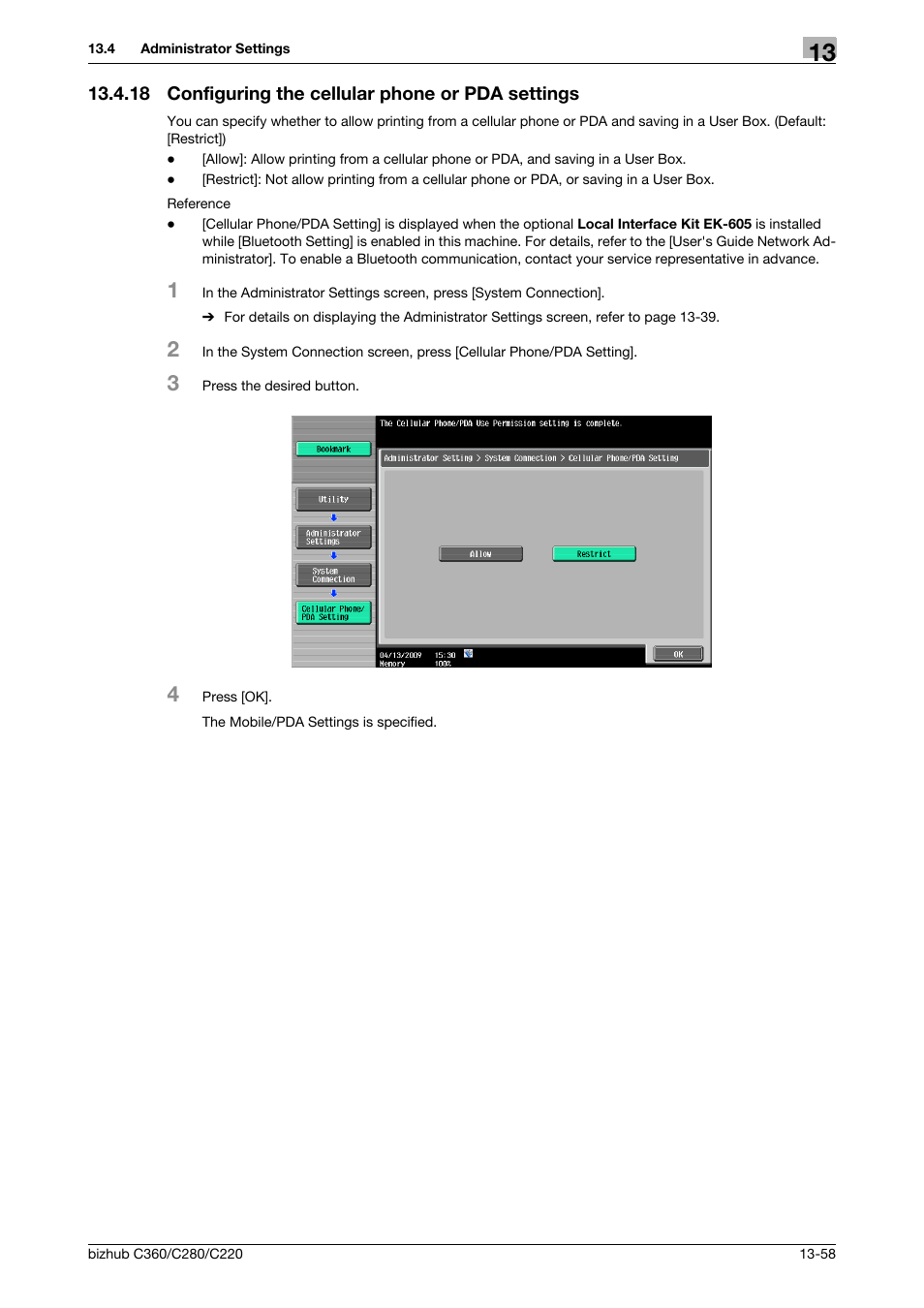 18 configuring the cellular phone or pda settings, Configuring the cellular phone or pda settings -58 | Konica Minolta BIZHUB C360 User Manual | Page 250 / 311
