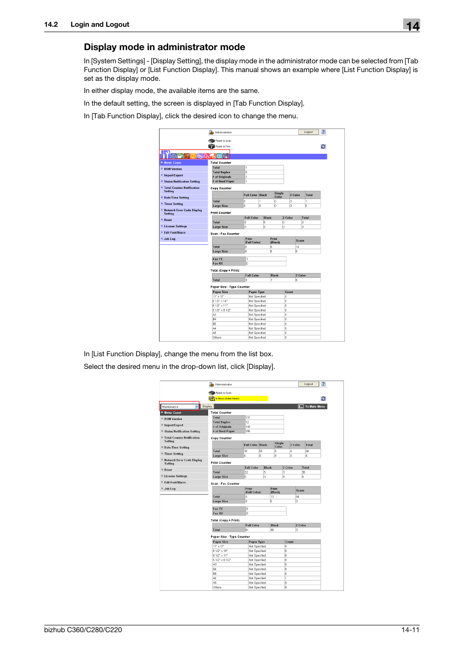 Display mode in administrator mode, Display mode in administrator mode -11 | Konica Minolta BIZHUB C360 User Manual | Page 264 / 311