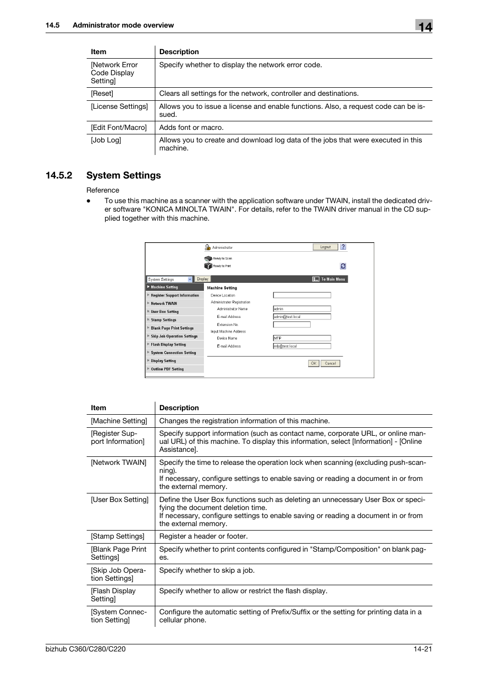 2 system settings, System settings -21 | Konica Minolta BIZHUB C360 User Manual | Page 274 / 311