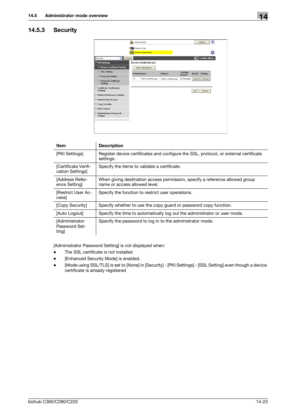 3 security, Security -23 | Konica Minolta BIZHUB C360 User Manual | Page 276 / 311
