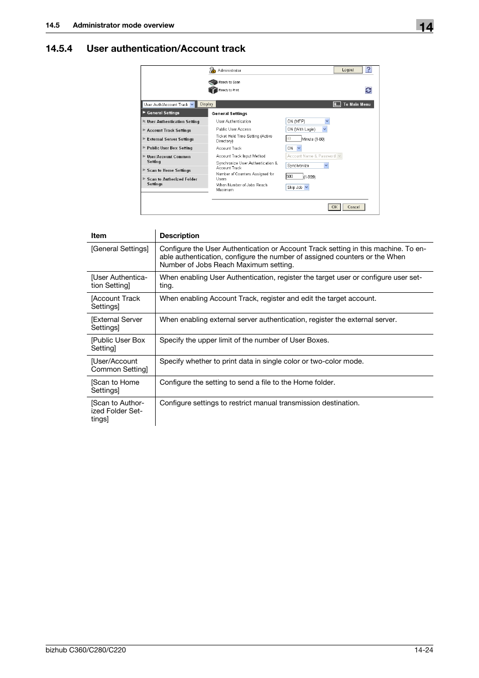 4 user authentication/account track, User authentication/account track -24 | Konica Minolta BIZHUB C360 User Manual | Page 277 / 311