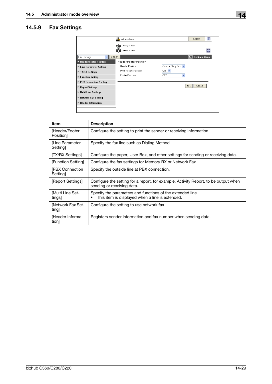 9 fax settings, Fax settings -29 | Konica Minolta BIZHUB C360 User Manual | Page 282 / 311