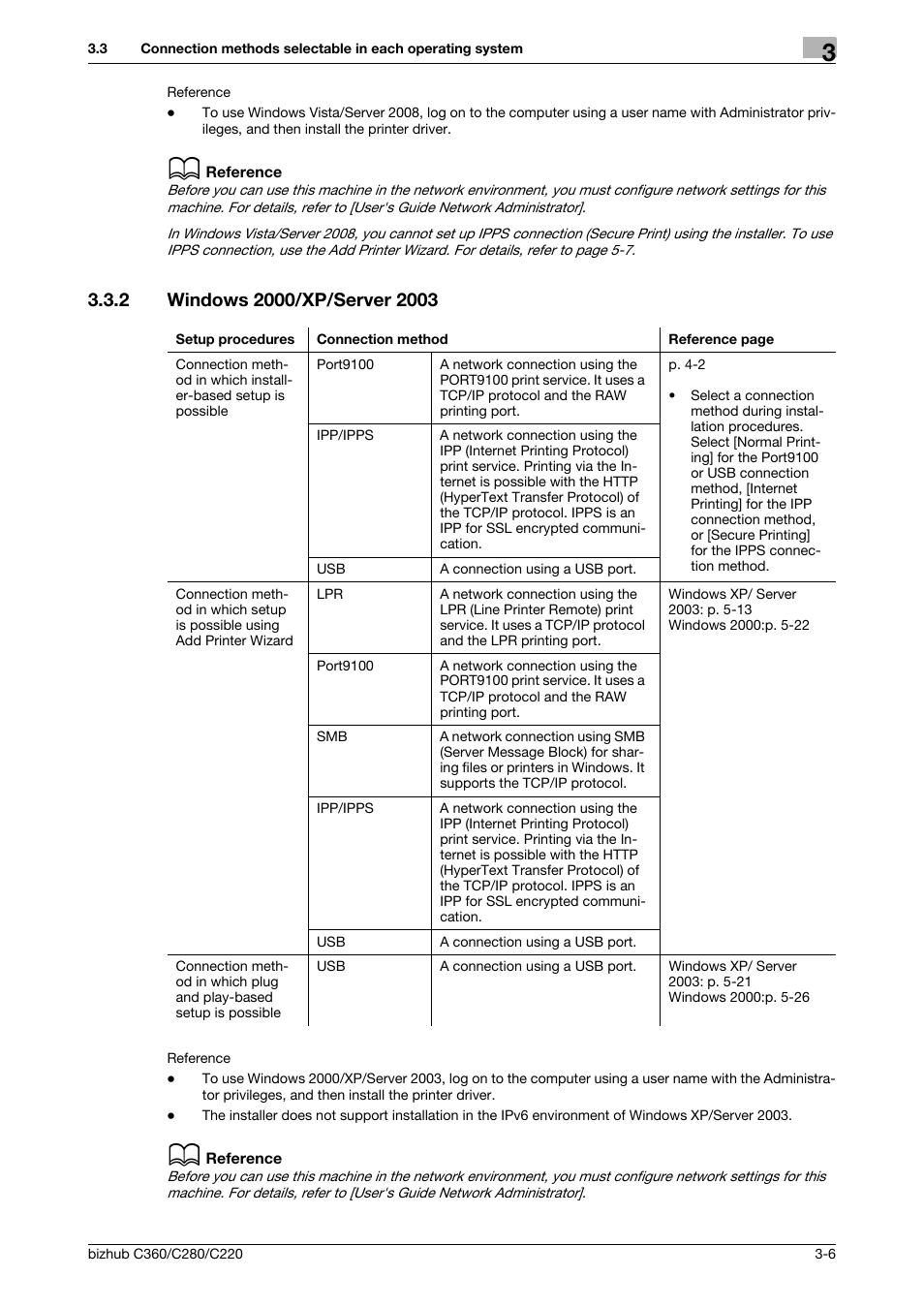 2 windows 2000/xp/server 2003, Windows 2000/xp/server 2003 -6 | Konica Minolta BIZHUB C360 User Manual | Page 29 / 311