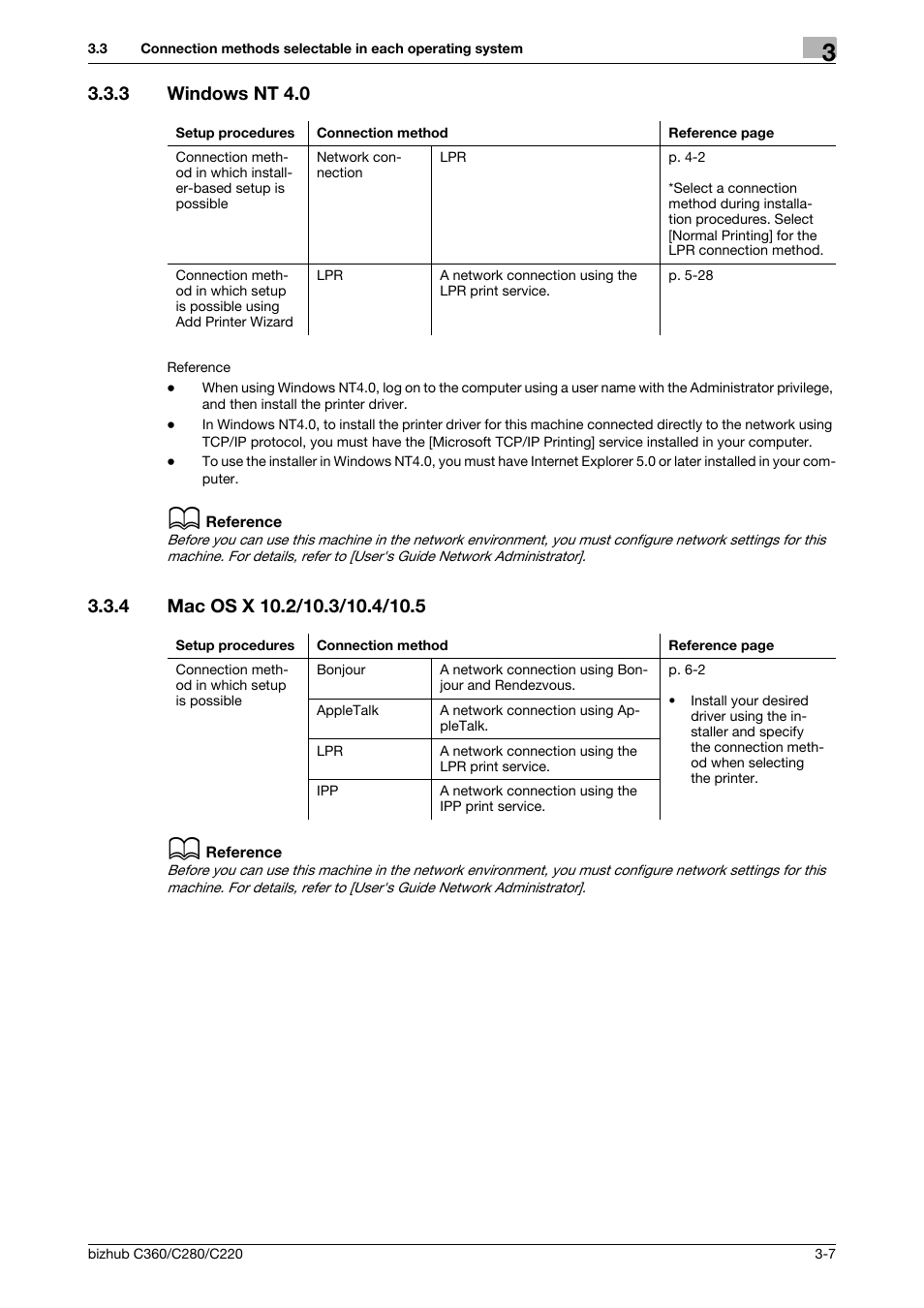 3 windows nt 4.0, 4 mac os x 10.2/10.3/10.4/10.5, Windows nt 4.0 -7 | Mac os x 10.2/10.3/10.4/10.5 -7 | Konica Minolta BIZHUB C360 User Manual | Page 30 / 311