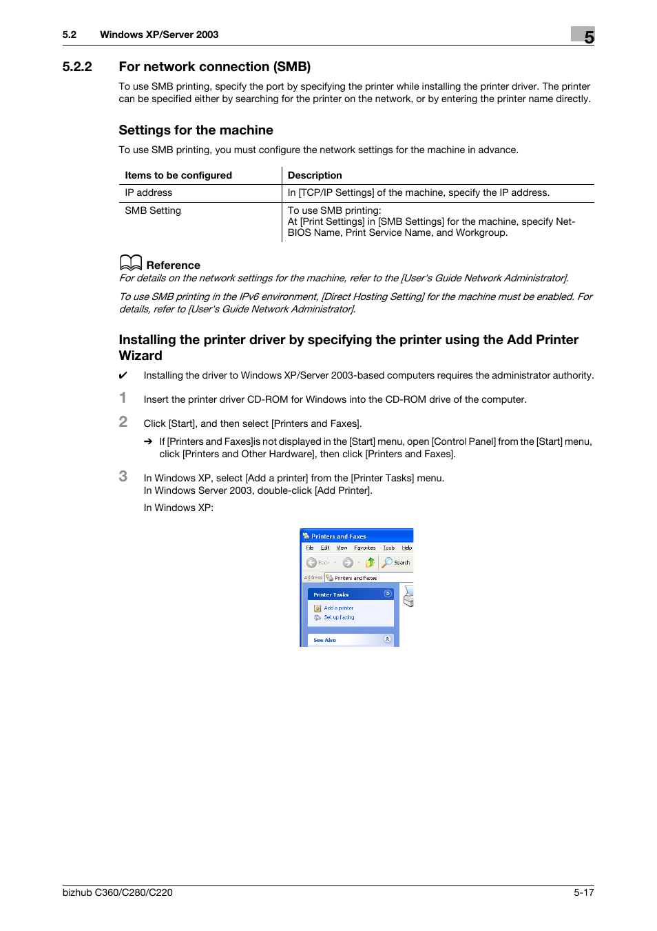 2 for network connection (smb), Settings for the machine | Konica Minolta BIZHUB C360 User Manual | Page 54 / 311