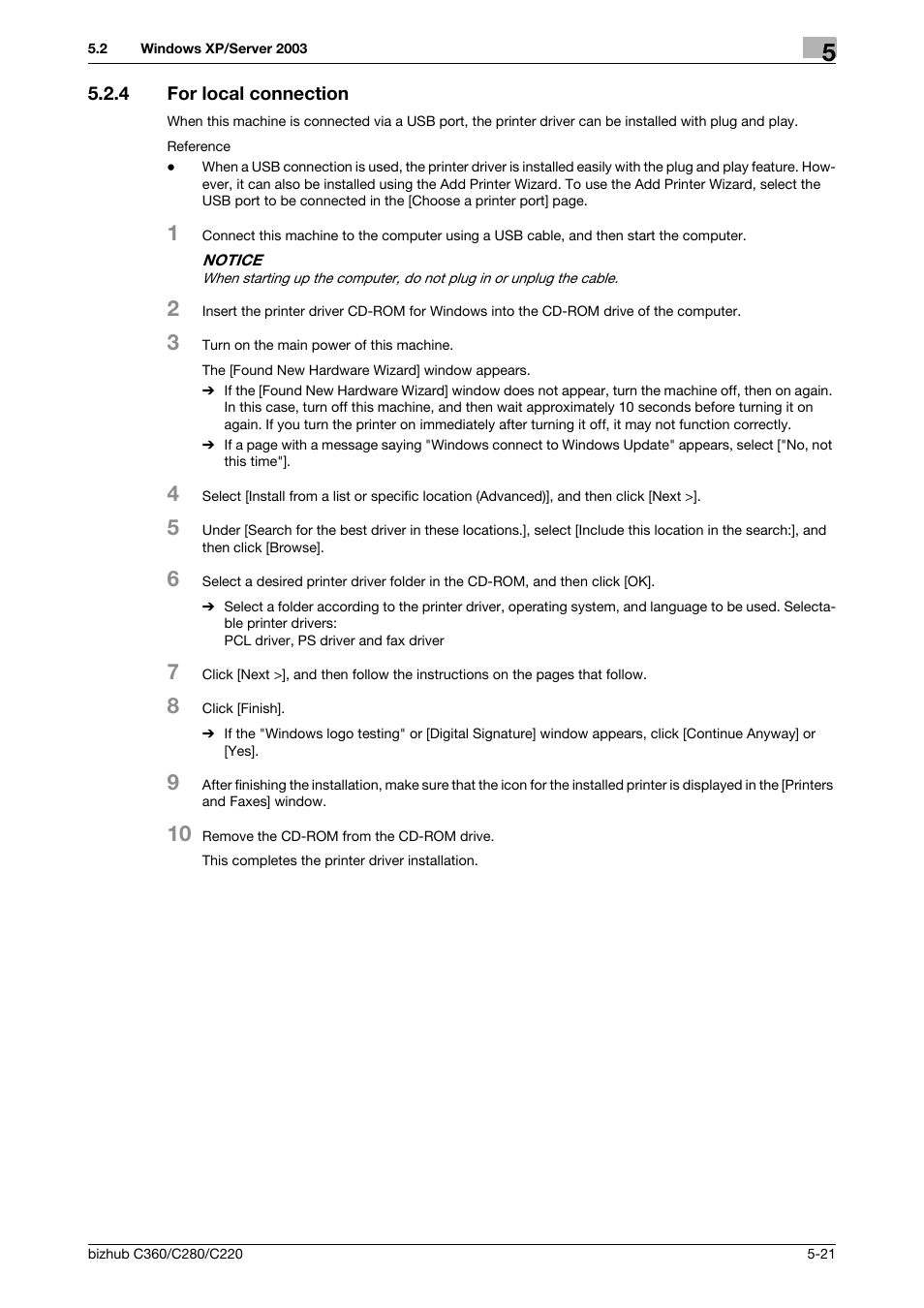4 for local connection, For local connection -21, P. 5-21 | Konica Minolta BIZHUB C360 User Manual | Page 58 / 311
