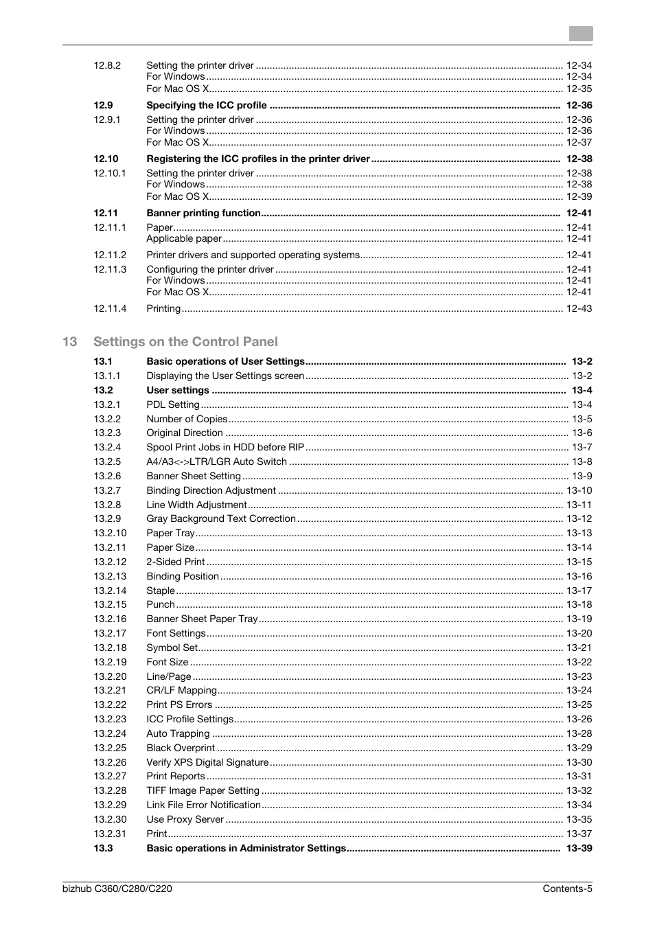 13 settings on the control panel | Konica Minolta BIZHUB C360 User Manual | Page 6 / 311