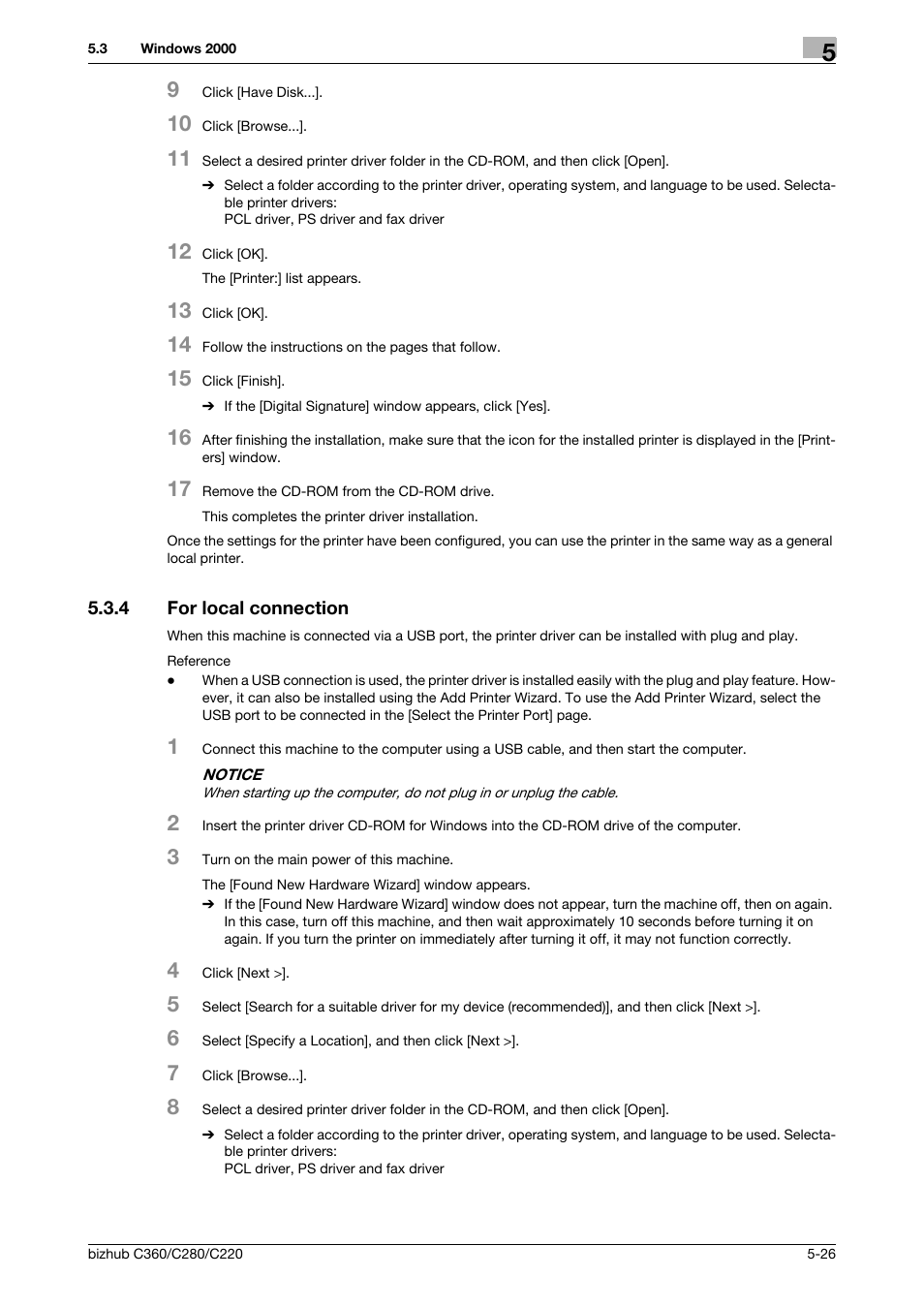 4 for local connection, For local connection -26, P. 5-26 | Konica Minolta BIZHUB C360 User Manual | Page 63 / 311