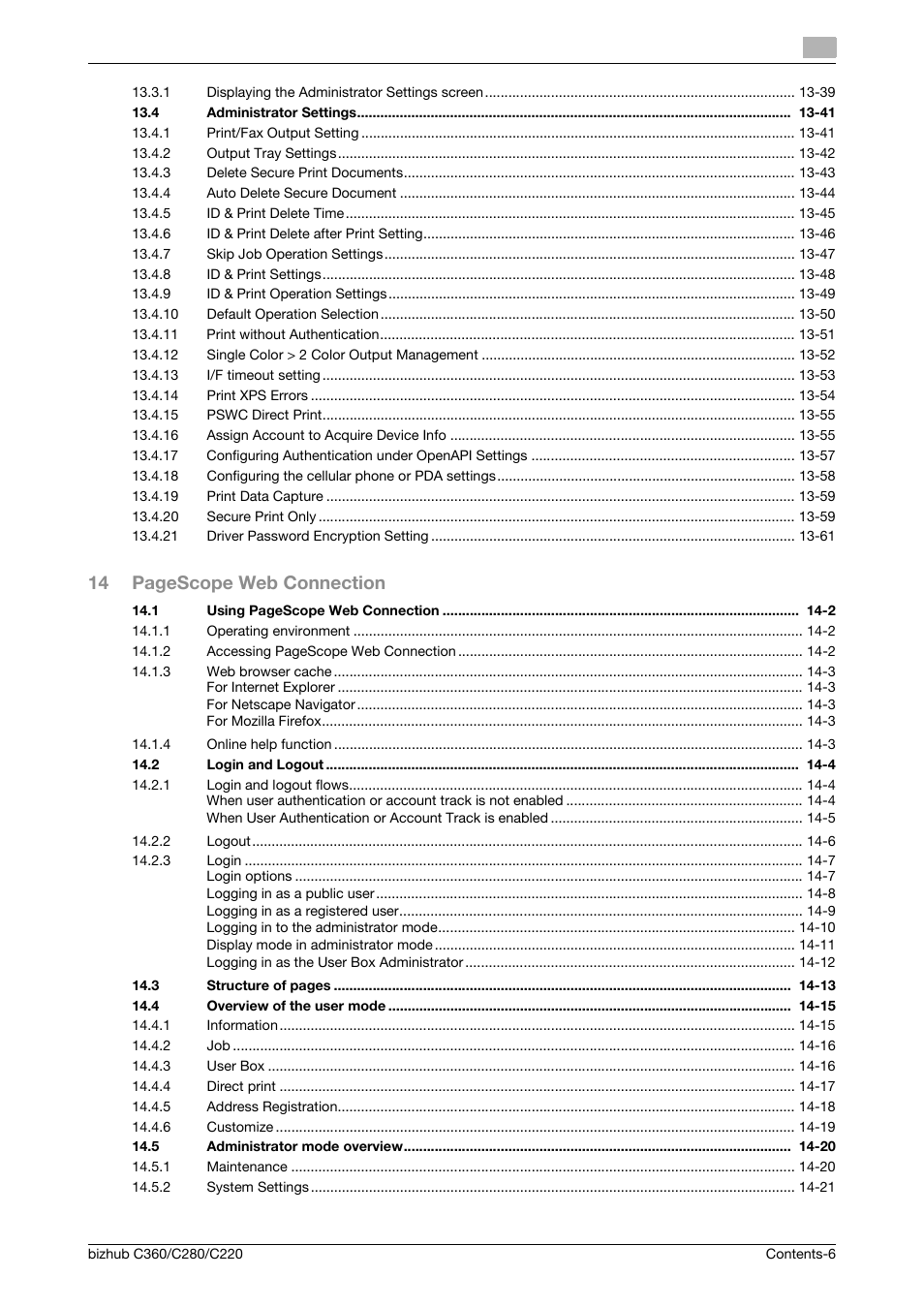 14 pagescope web connection | Konica Minolta BIZHUB C360 User Manual | Page 7 / 311