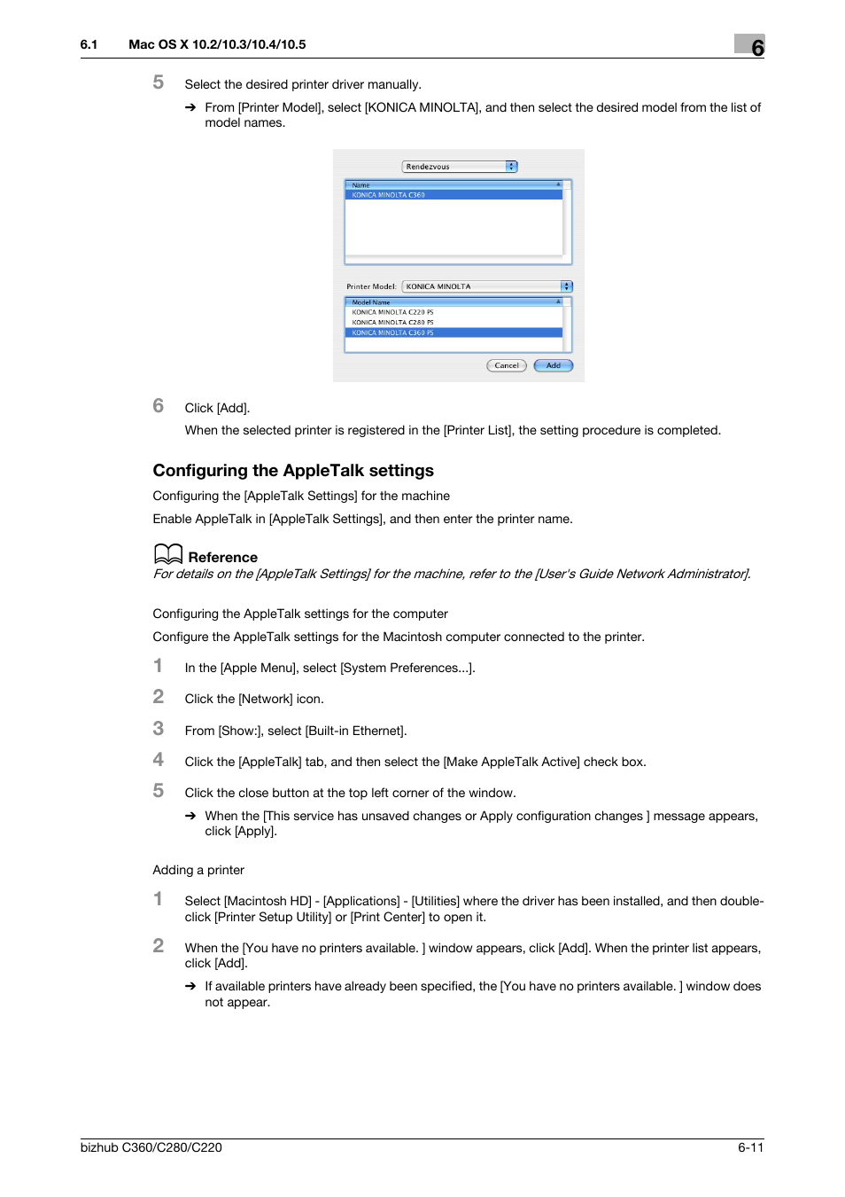 Configuring the appletalk settings, Configuring the appletalk settings -11 | Konica Minolta BIZHUB C360 User Manual | Page 77 / 311