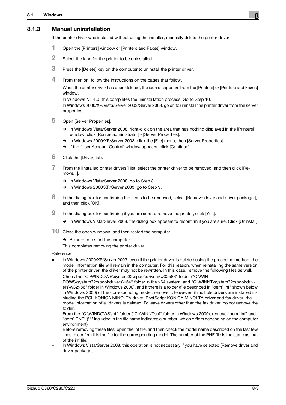 3 manual uninstallation, Manual uninstallation -3 | Konica Minolta BIZHUB C360 User Manual | Page 89 / 311