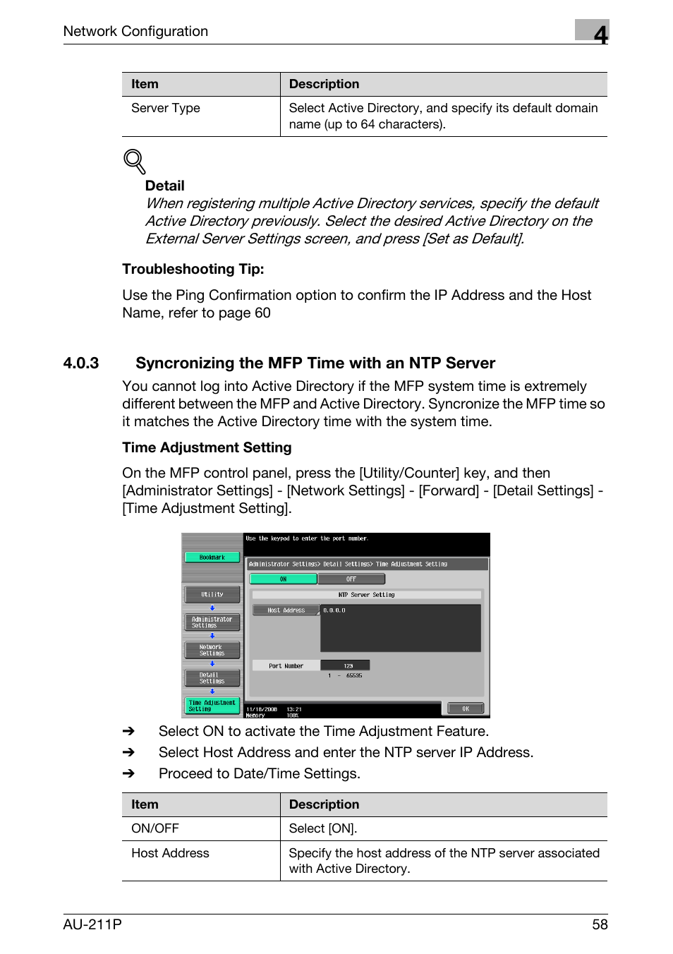 3 syncronizing the mfp time with an ntp server | Konica Minolta bizhub 421 User Manual | Page 13 / 25