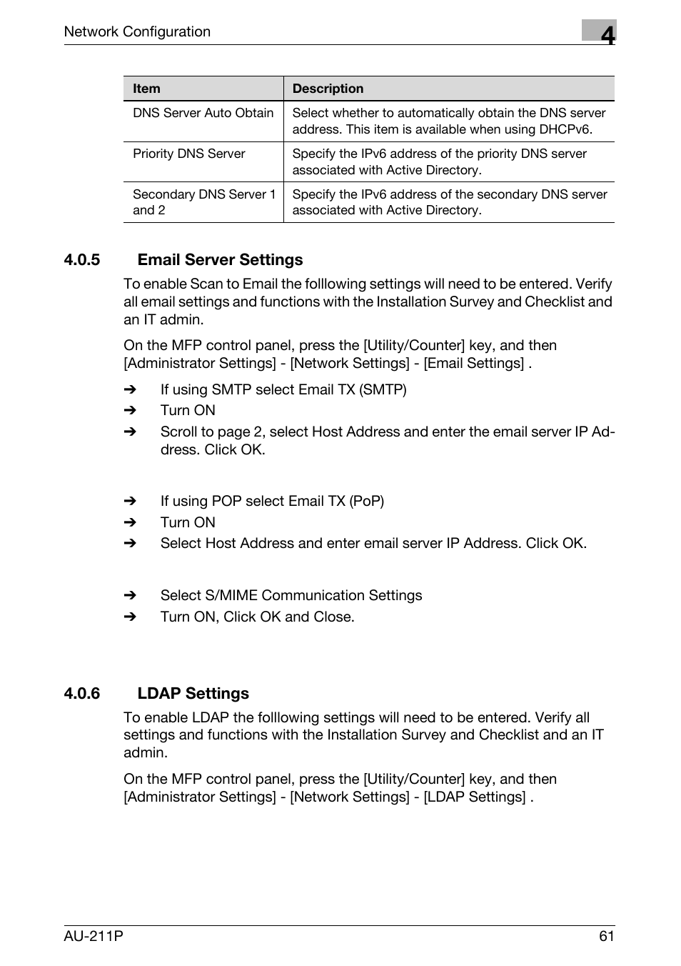 5 email server settings, 6 ldap settings | Konica Minolta bizhub 421 User Manual | Page 16 / 25