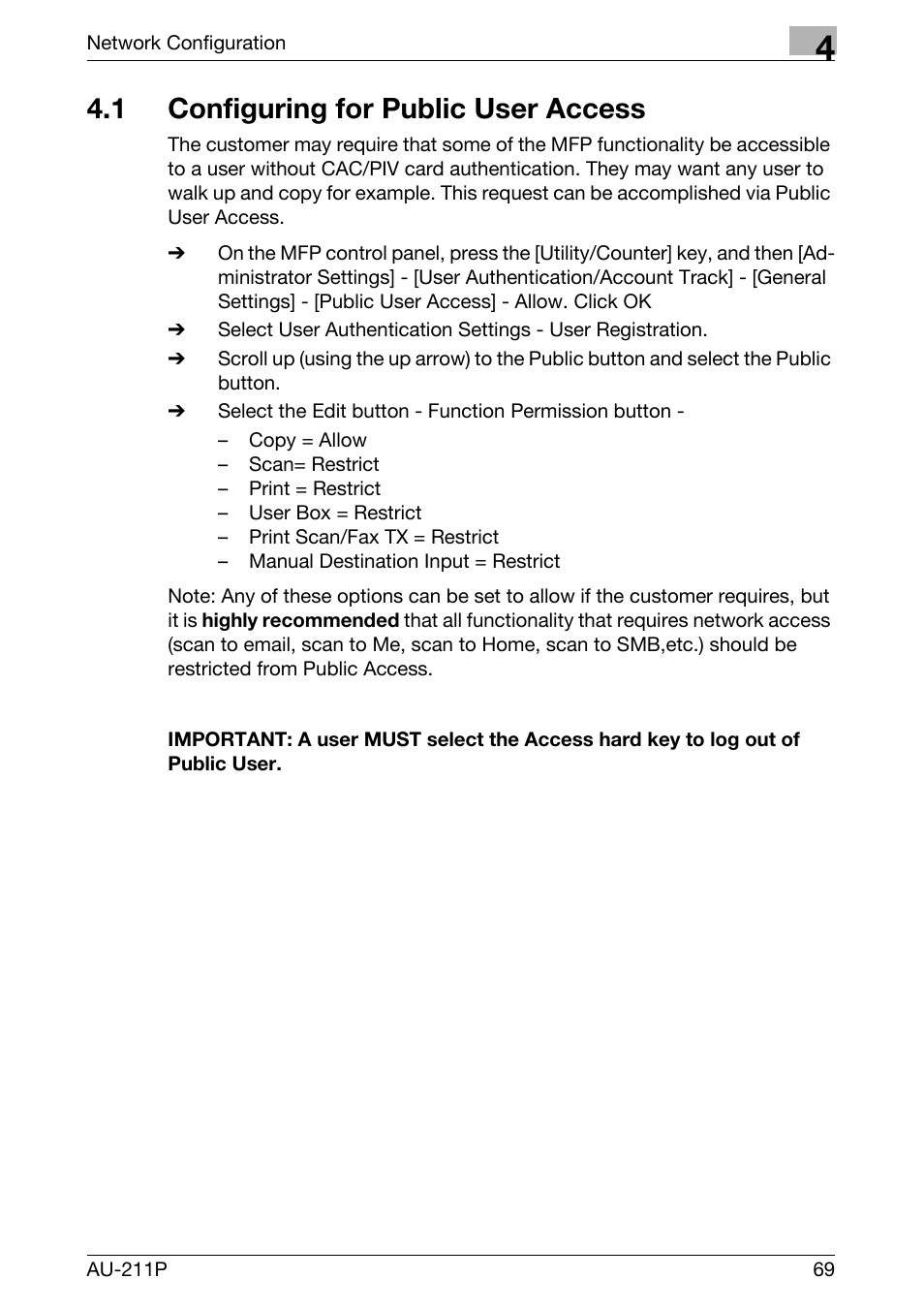 1 configuring for public user access | Konica Minolta bizhub 421 User Manual | Page 24 / 25