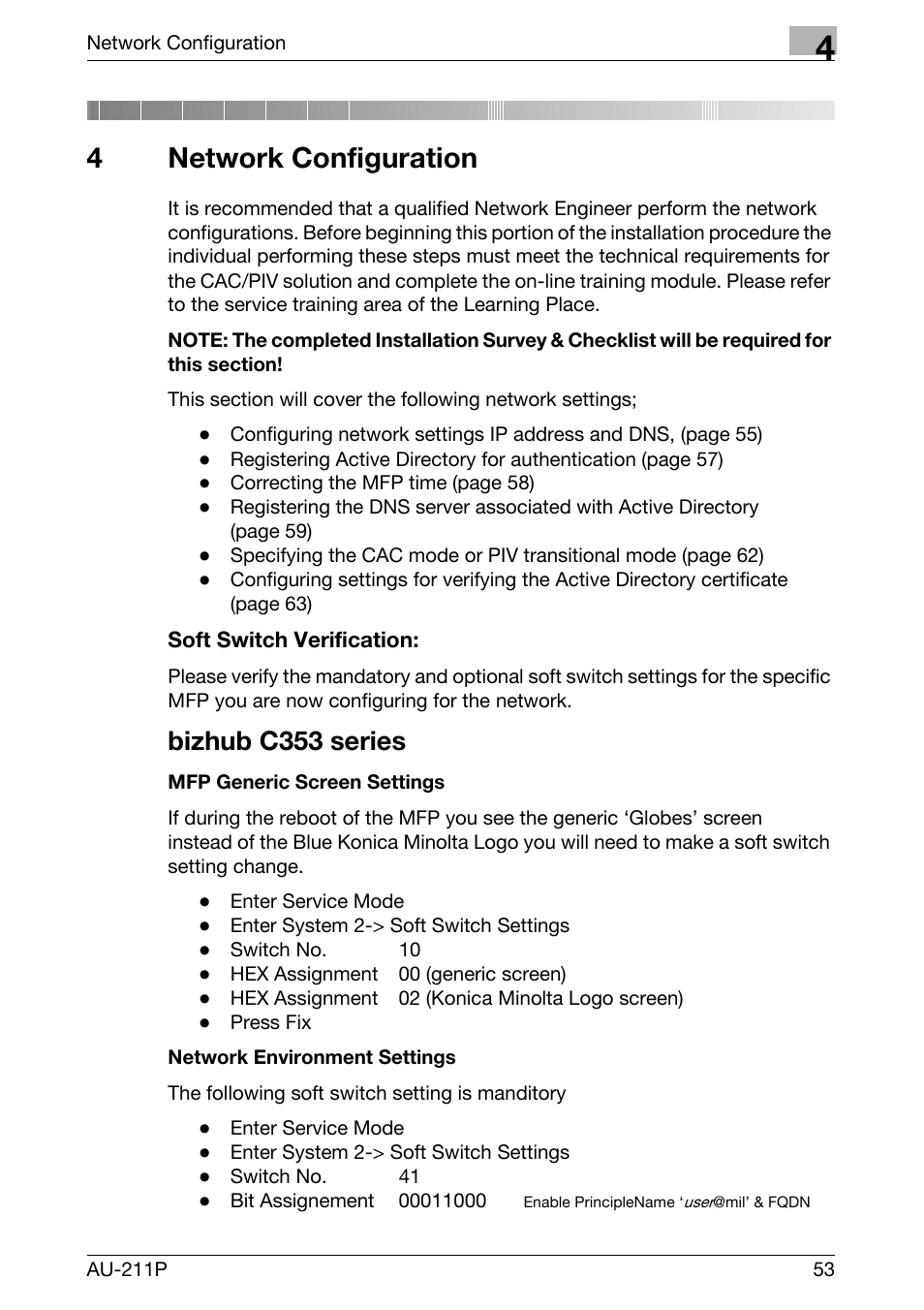 4 network configuration, 4network configuration, Bizhub c353 series | Konica Minolta bizhub 421 User Manual | Page 8 / 25