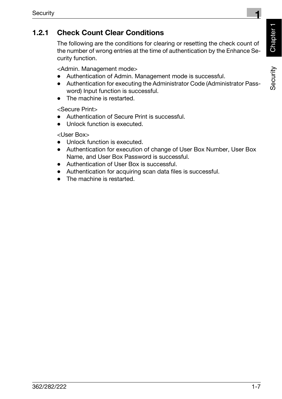 1 check count clear conditions, Check count clear conditions -7 | Konica Minolta bizhub 282 User Manual | Page 12 / 90
