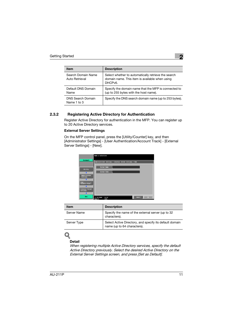 2 registering active directory for authentication, Registering active directory for authentication | Konica Minolta AU-211P User Manual | Page 12 / 65