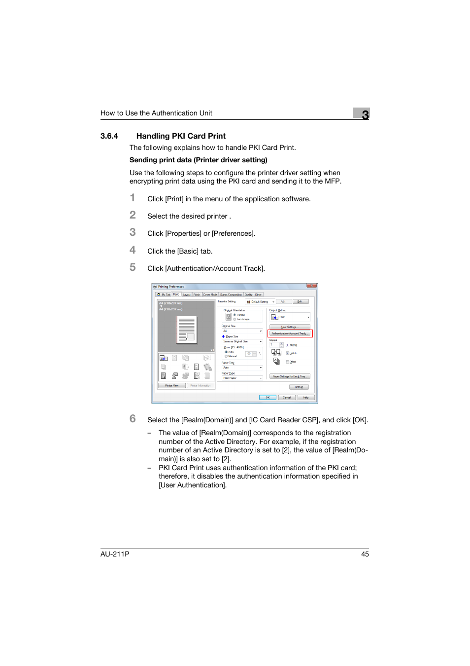 4 handling pki card print, Handling pki card print | Konica Minolta AU-211P User Manual | Page 46 / 65