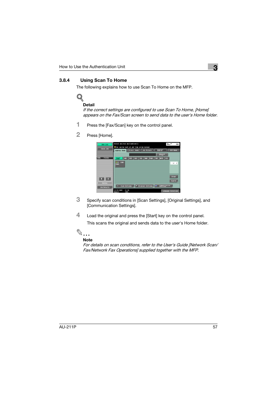 4 using scan to home, Using scan to home | Konica Minolta AU-211P User Manual | Page 58 / 65