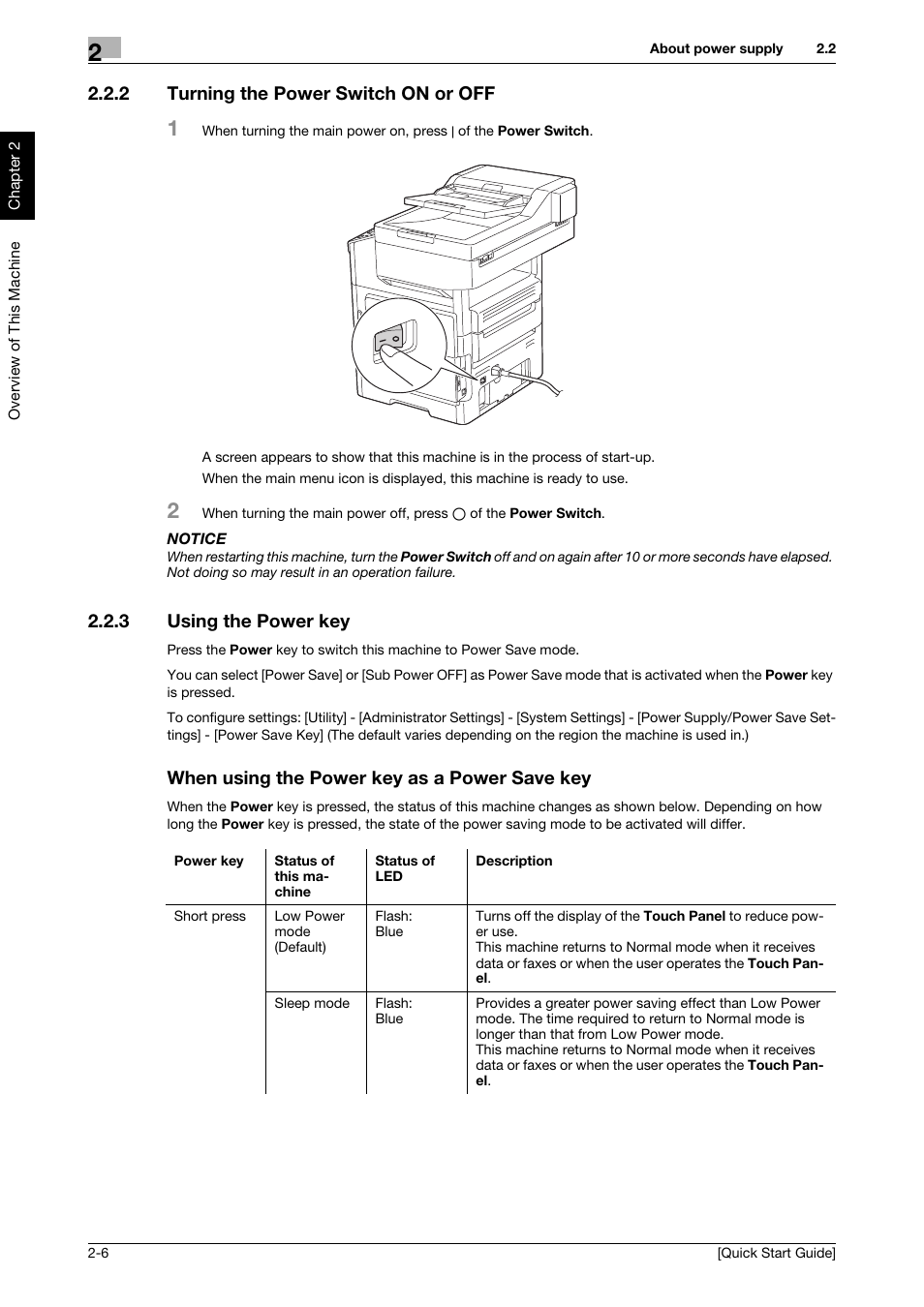 2 turning the power switch on or off, 3 using the power key, When using the power key as a power save key | Turning the power switch on or off -6 | Konica Minolta bizhub 4750 User Manual | Page 15 / 62
