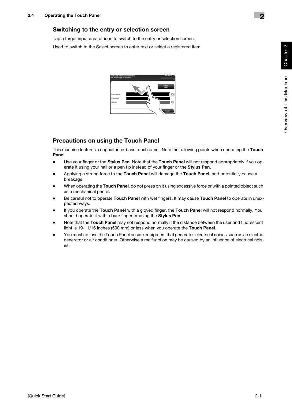 Switching to the entry or selection screen, Precautions on using the touch panel | Konica Minolta bizhub 4750 User Manual | Page 20 / 62