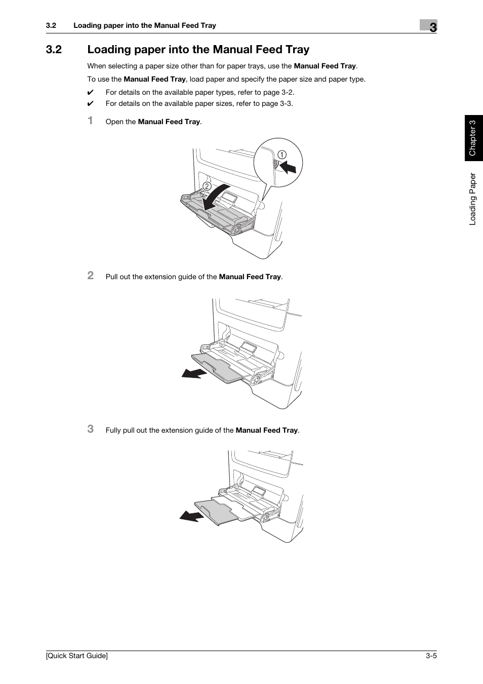 2 loading paper into the manual feed tray, Loading paper into the manual feed tray -5 | Konica Minolta bizhub 4750 User Manual | Page 28 / 62