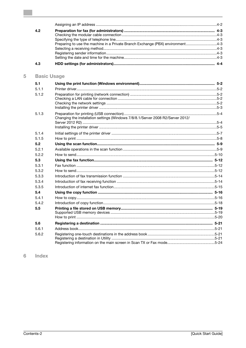5basic usage, 6index | Konica Minolta bizhub 4750 User Manual | Page 3 / 62