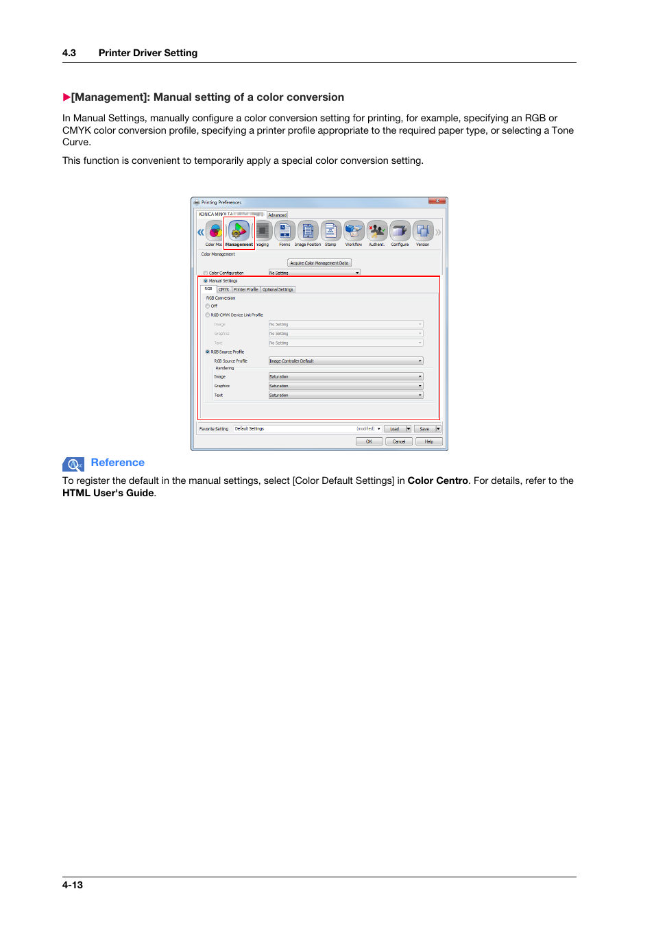 Management]: manual setting of a color conversion | Konica Minolta bizhub PRO C1060L User Manual | Page 50 / 143
