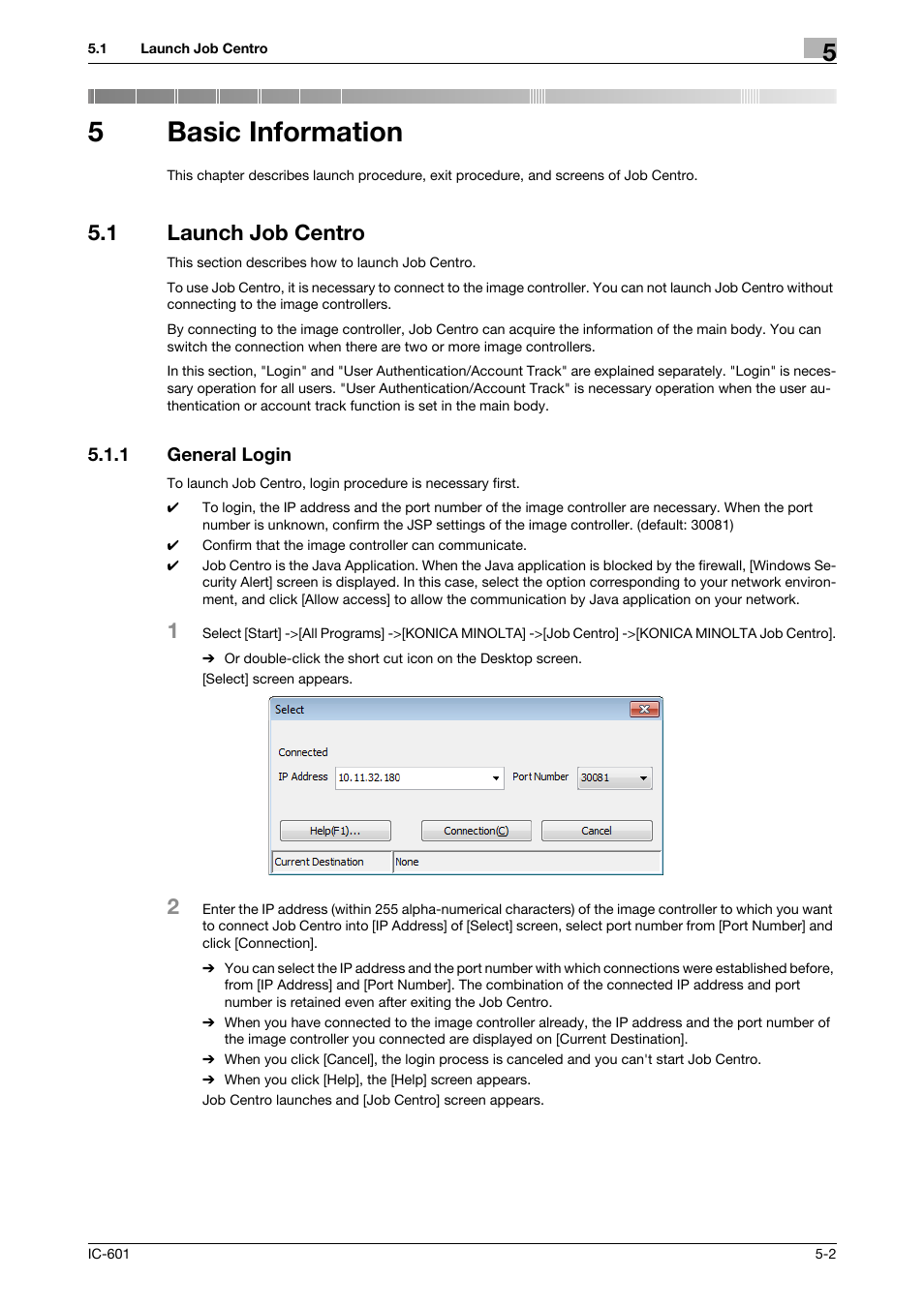 5 basic information, 1 launch job centro, 1 general login | Basic information, Launch job centro -2, General login -2, 5basic information | Konica Minolta bizhub PRESS C7000P User Manual | Page 25 / 105