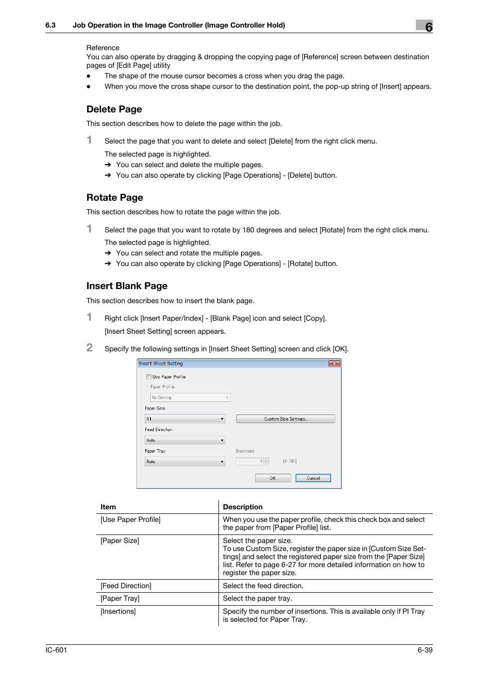 Delete page, Rotate page, Insert blank page | Konica Minolta bizhub PRESS C7000P User Manual | Page 77 / 105