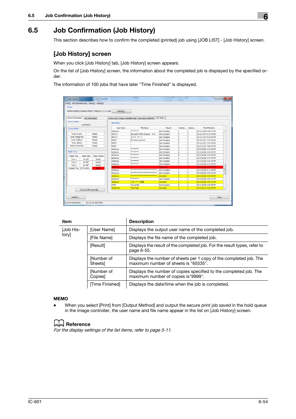 5 job confirmation (job history), Job history] screen | Konica Minolta bizhub PRESS C7000P User Manual | Page 92 / 105
