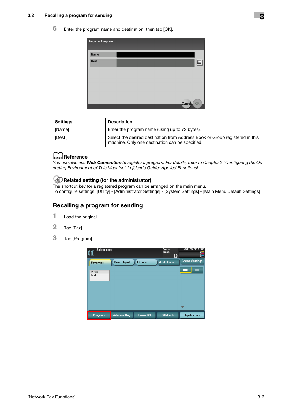 Recalling a program for sending, Recalling a program for sending -6 | Konica Minolta bizhub C3350 User Manual | Page 15 / 42