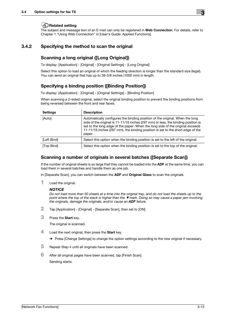 2 specifying the method to scan the original, Scanning a long original ([long original]), Specifying a binding position ([binding position]) | Konica Minolta bizhub C3350 User Manual | Page 21 / 42