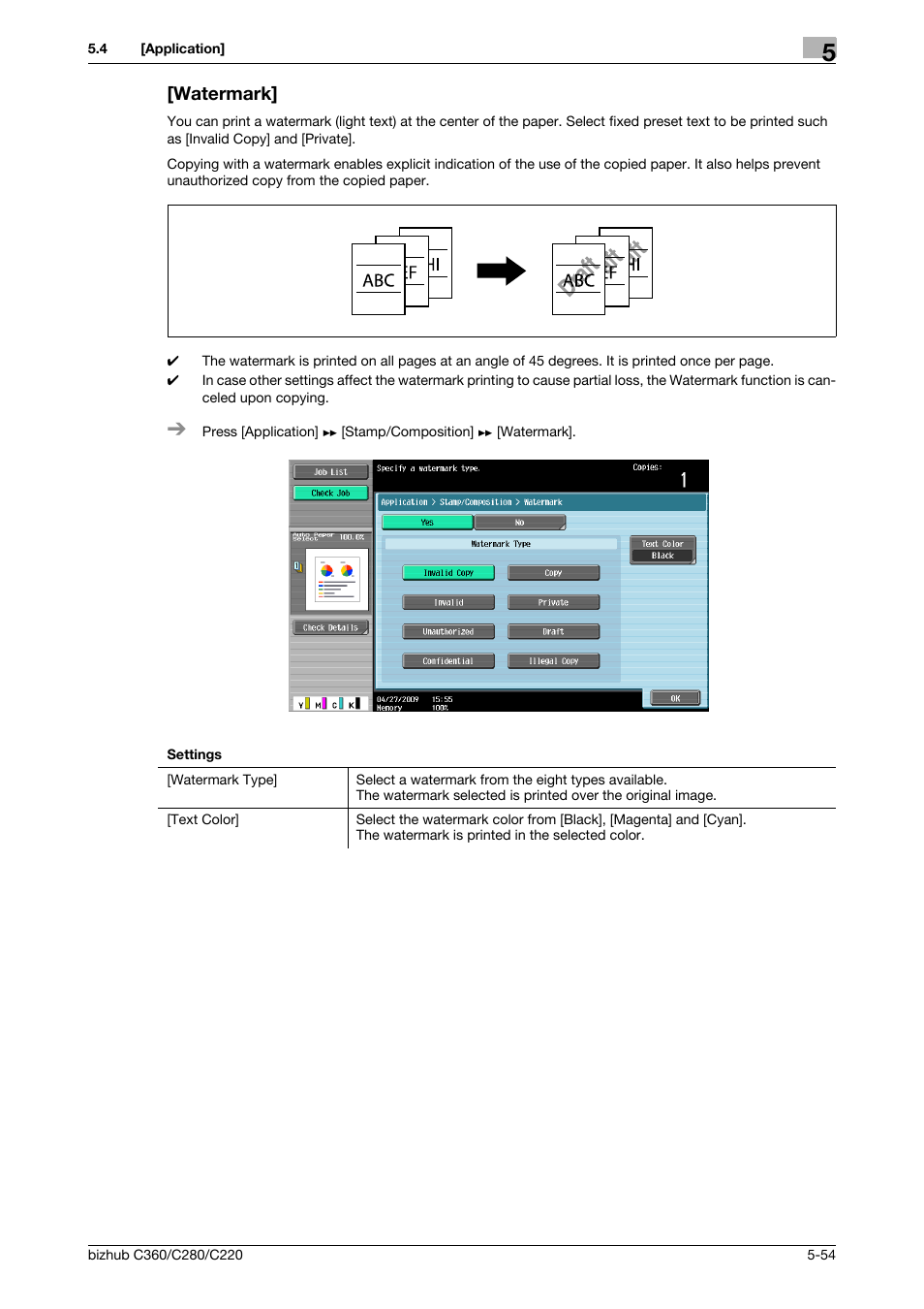 Watermark, Watermark] -54 | Konica Minolta BIZHUB C360 User Manual | Page 111 / 285