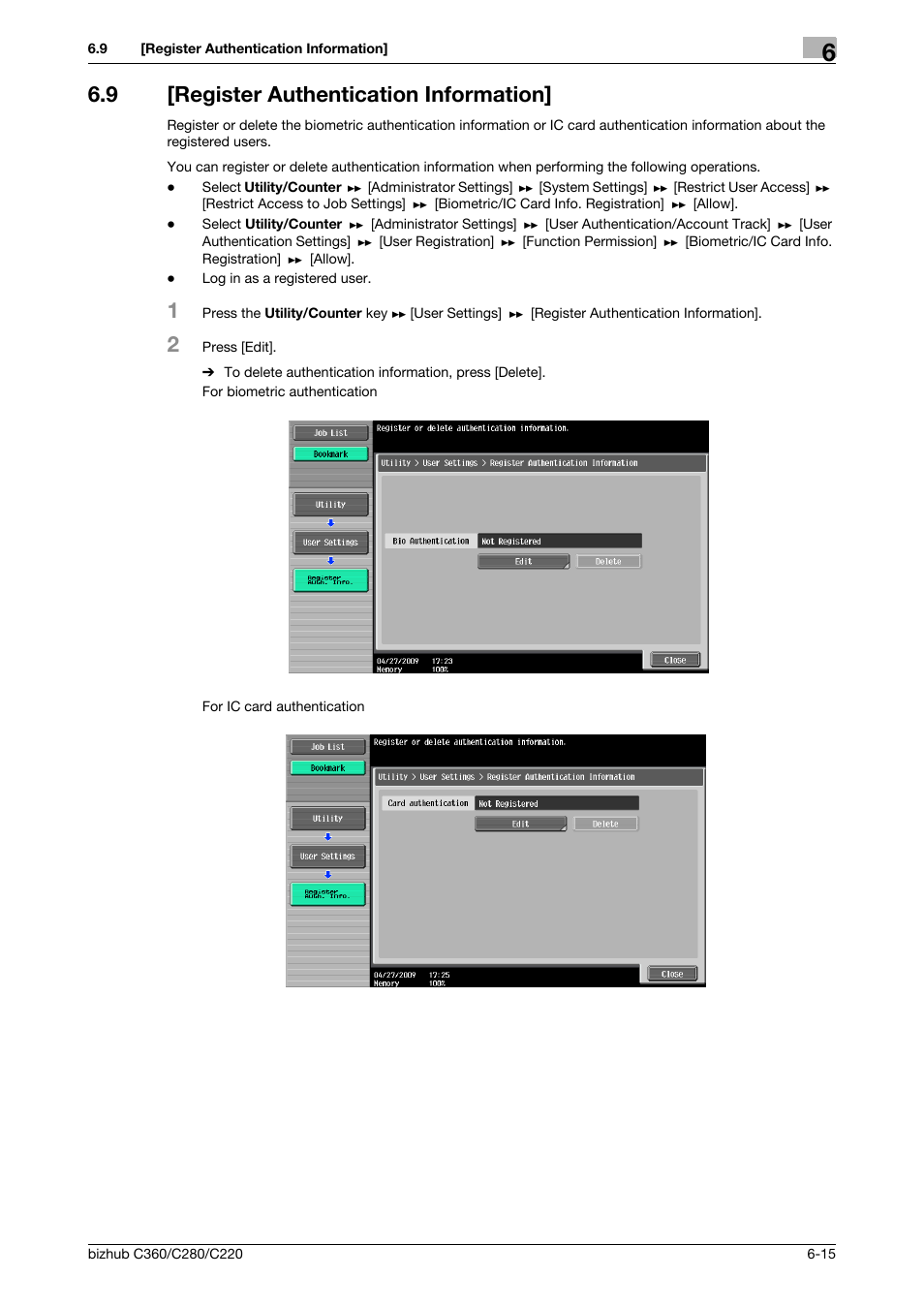 9 [register authentication information, Register authentication information] -15 | Konica Minolta BIZHUB C360 User Manual | Page 135 / 285