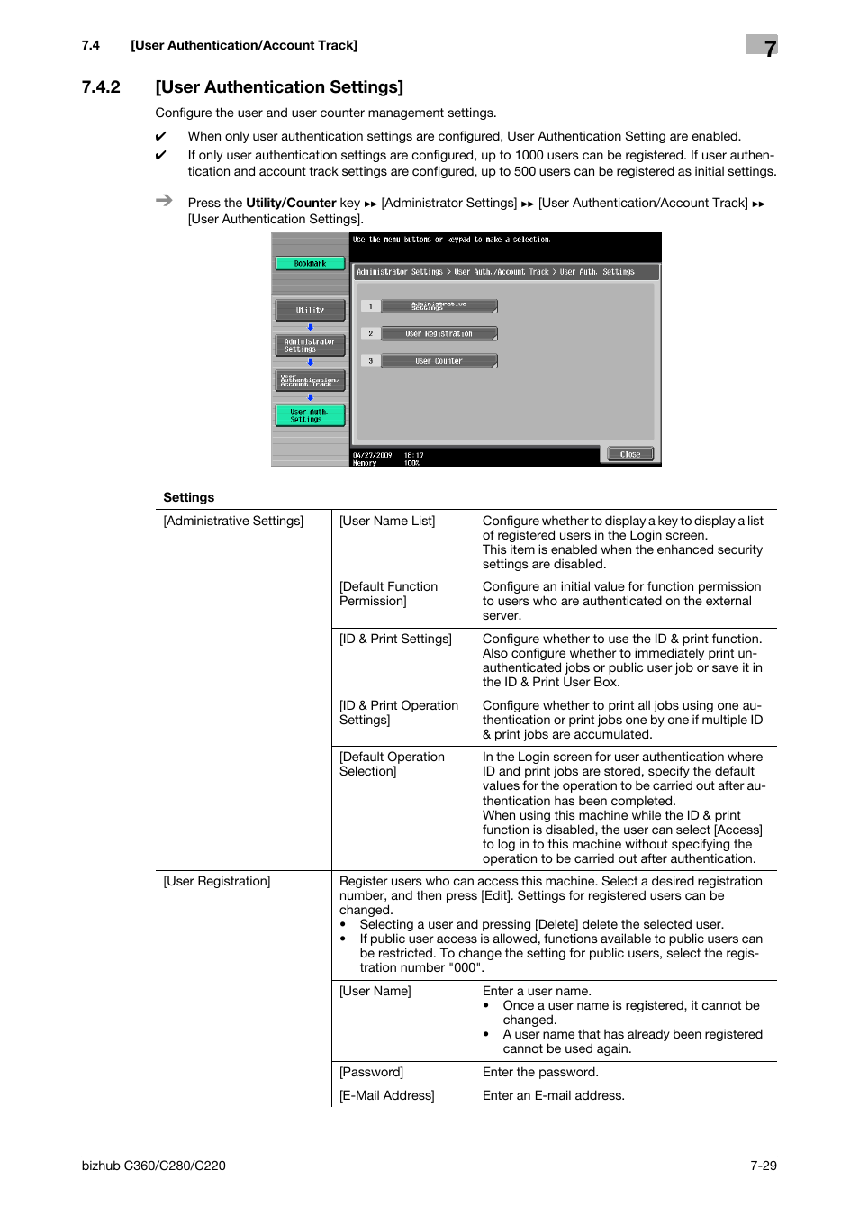 2 [user authentication settings, User authentication settings] -29 | Konica Minolta BIZHUB C360 User Manual | Page 166 / 285