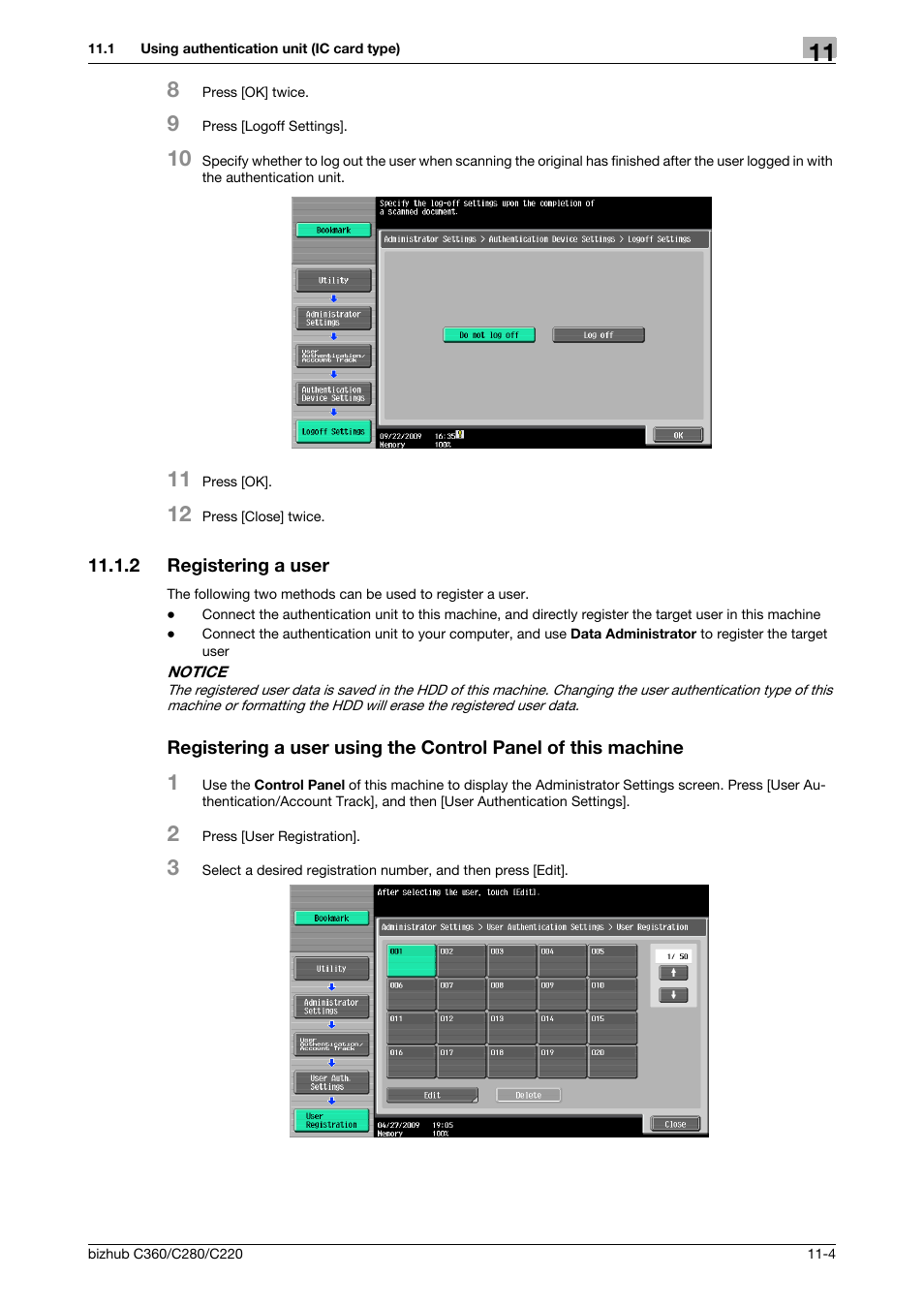 2 registering a user | Konica Minolta BIZHUB C360 User Manual | Page 237 / 285