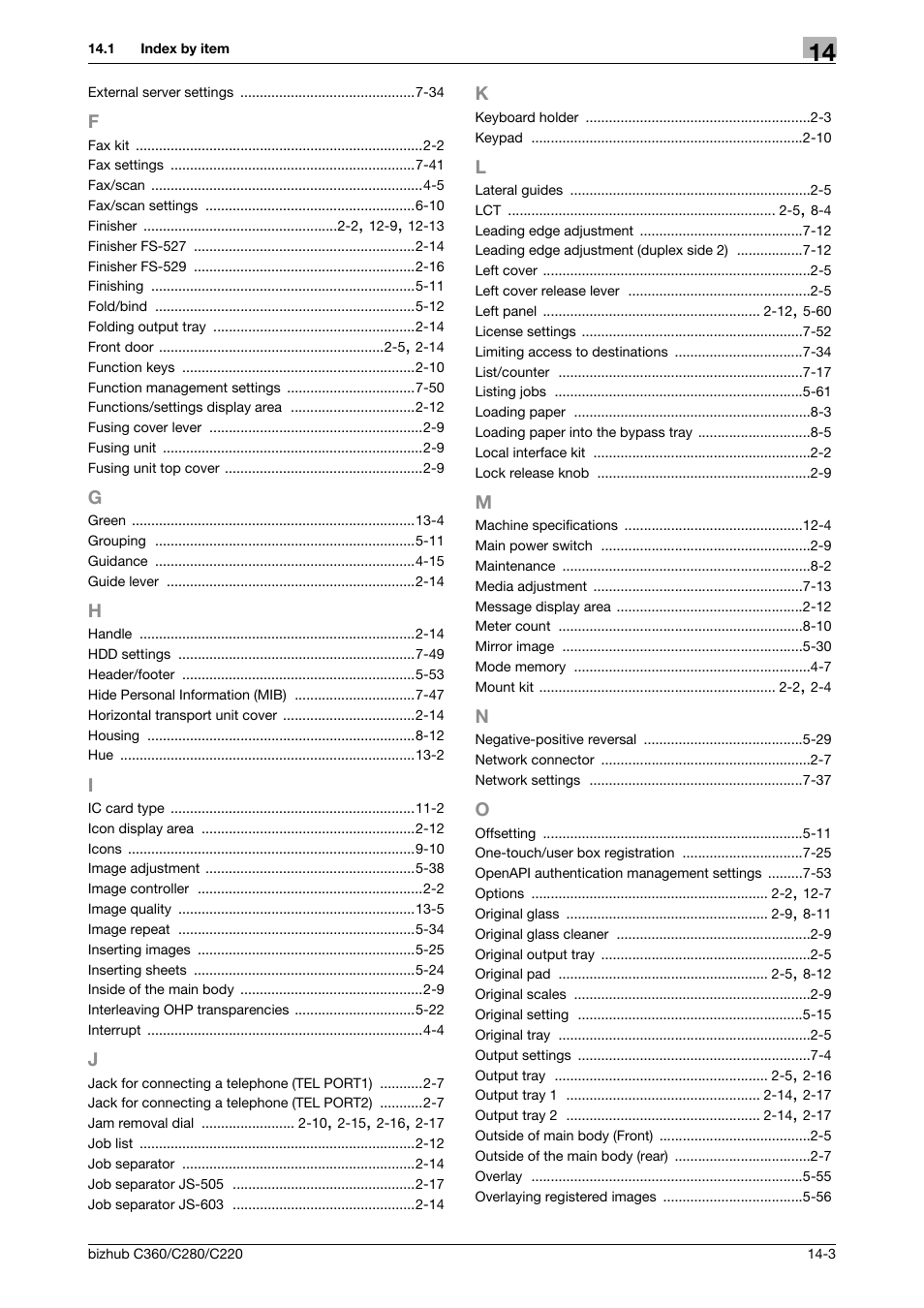 F to o | Konica Minolta BIZHUB C360 User Manual | Page 277 / 285