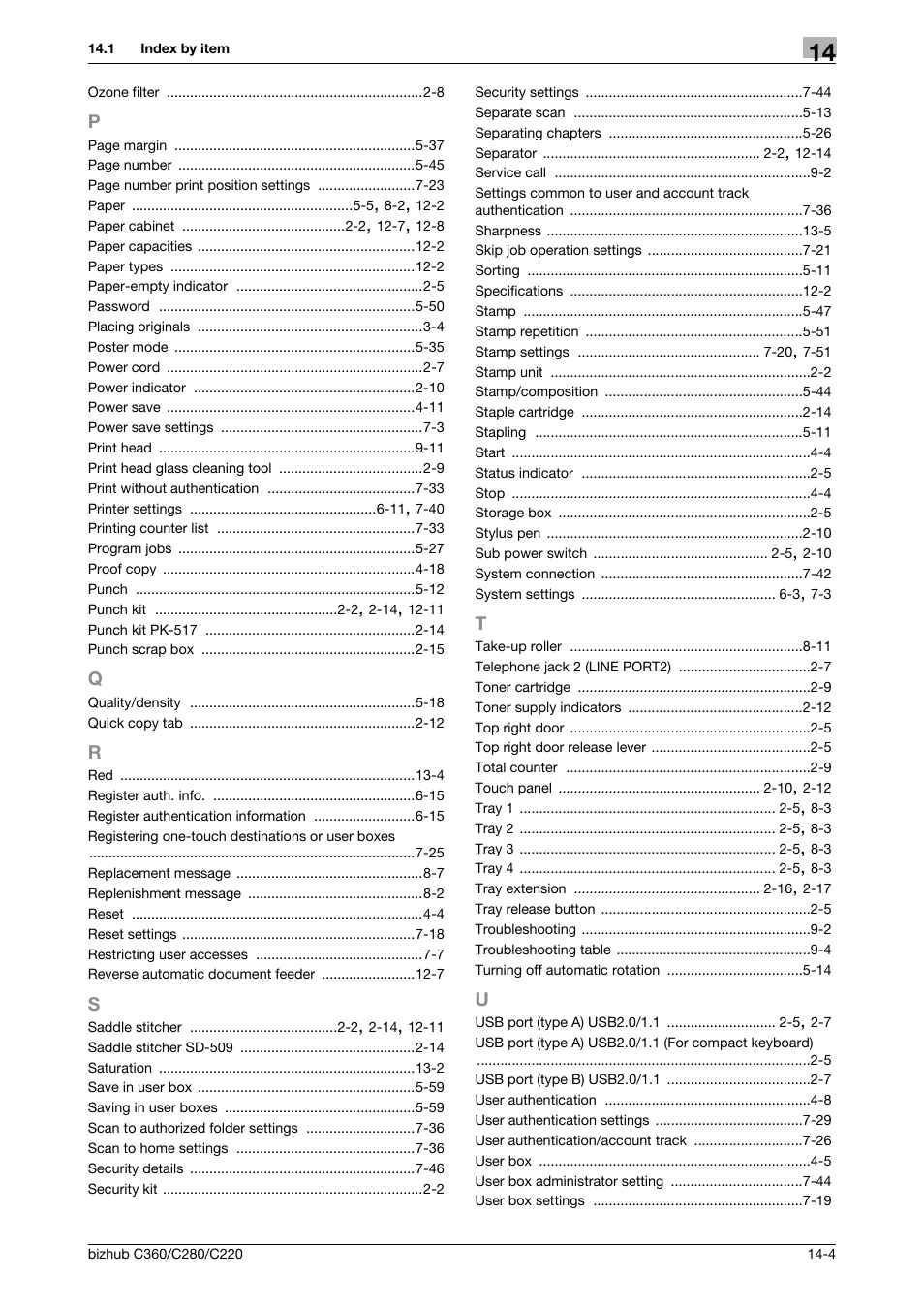 P to u | Konica Minolta BIZHUB C360 User Manual | Page 278 / 285