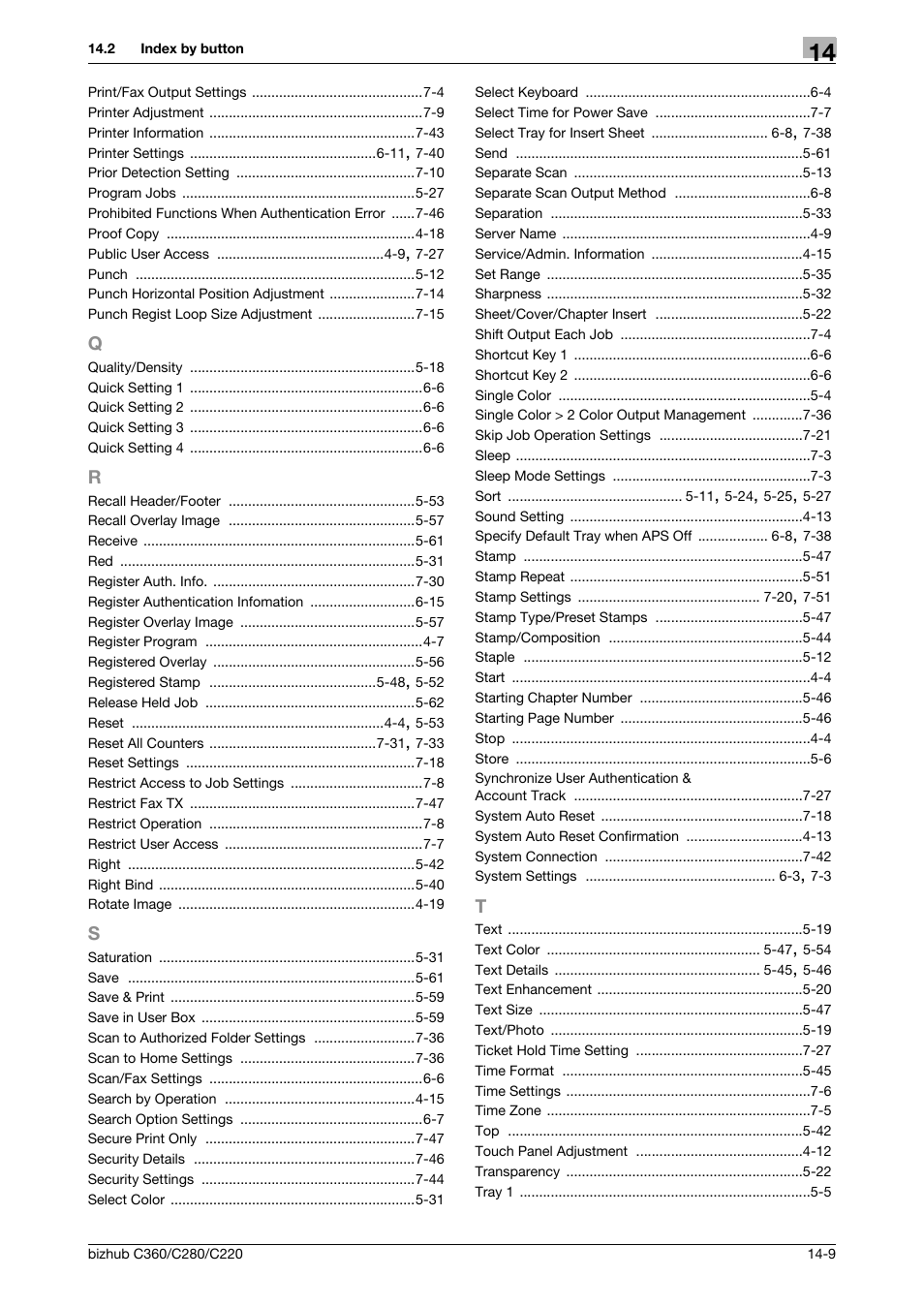 Q to t | Konica Minolta BIZHUB C360 User Manual | Page 283 / 285