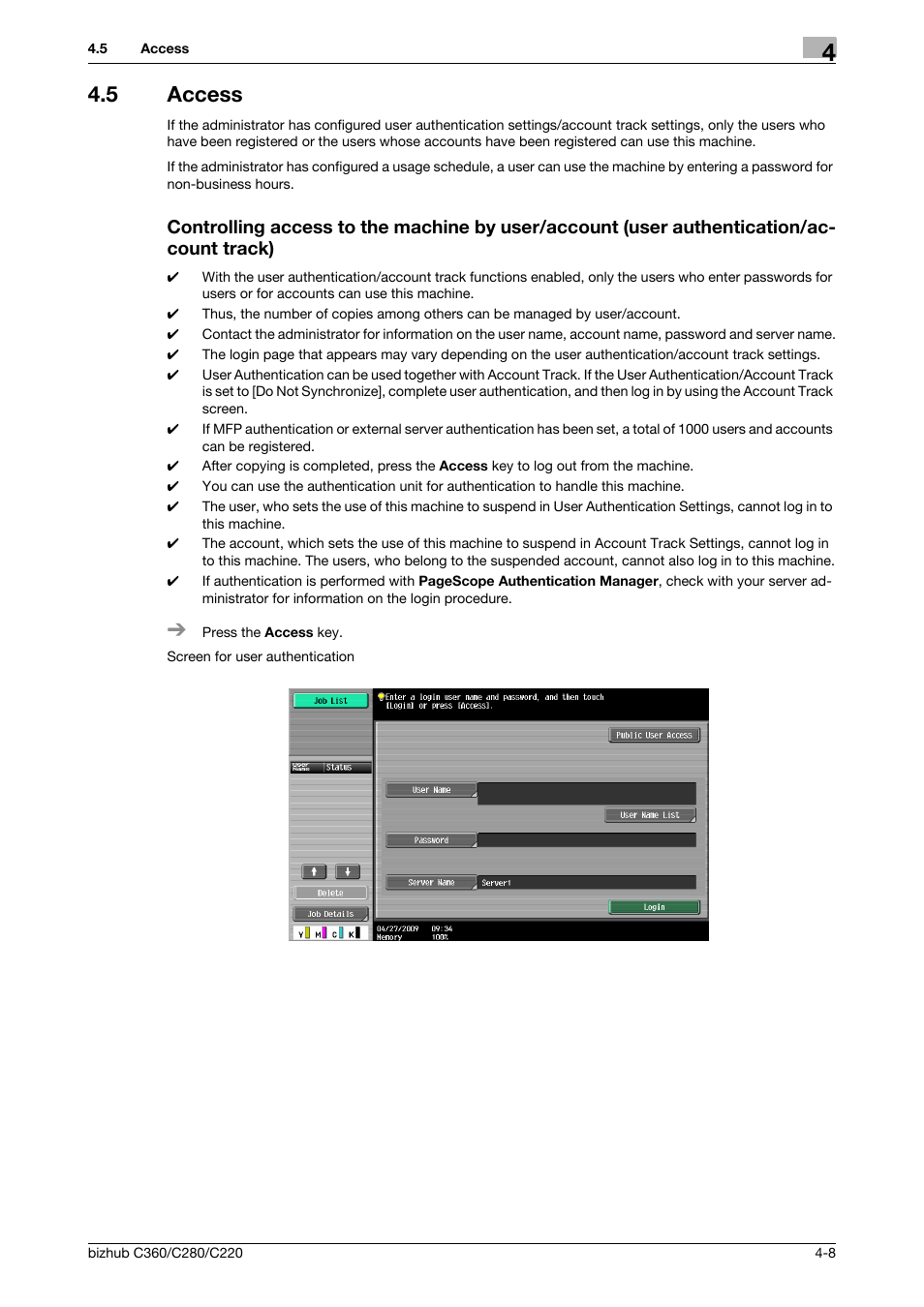 5 access, P. 4-8 | Konica Minolta BIZHUB C360 User Manual | Page 45 / 285
