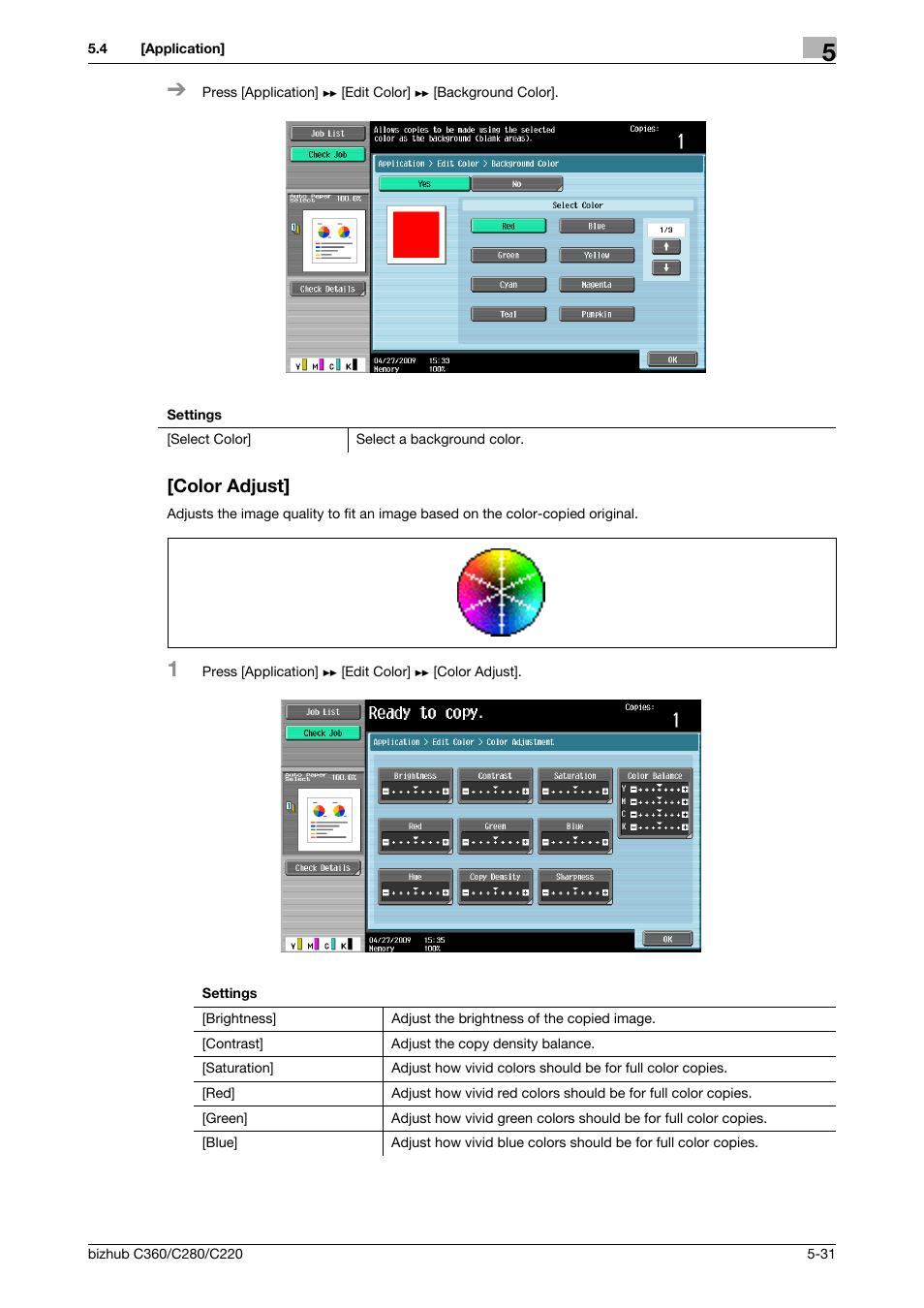 Color adjust, Color adjust] -31 | Konica Minolta BIZHUB C360 User Manual | Page 88 / 285