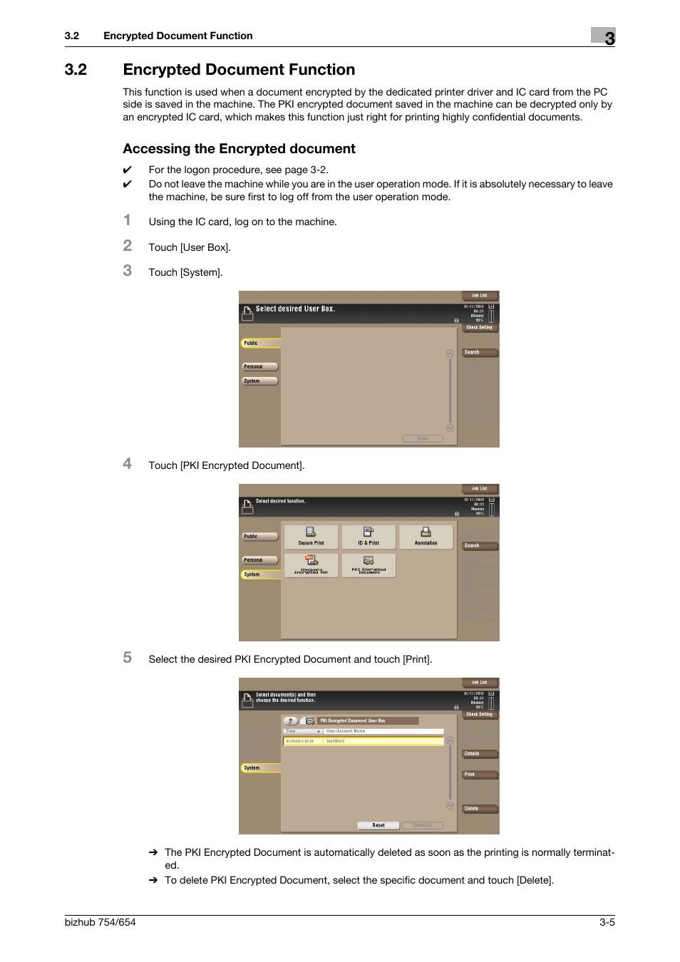2 encrypted document function, Accessing the encrypted document | Konica Minolta bizhub 754 User Manual | Page 56 / 59