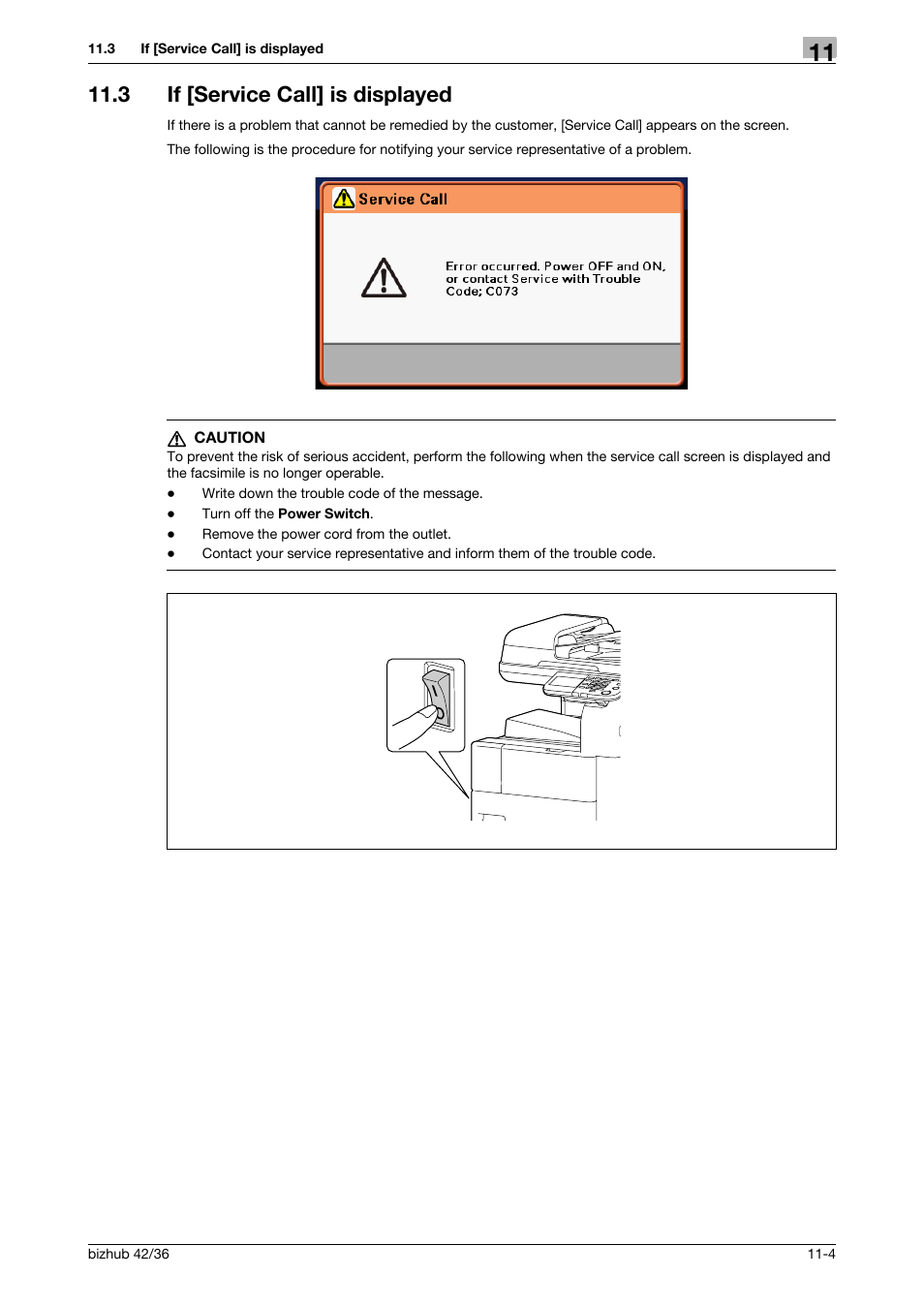 3 if [service call] is displayed, If [service call] is displayed -4 | Konica Minolta bizhub 42 User Manual | Page 145 / 158
