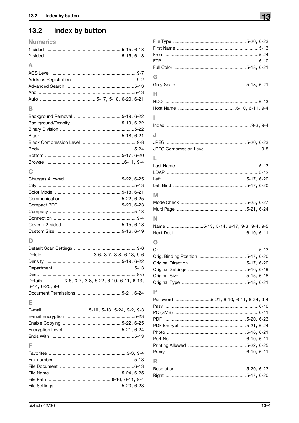 2 index by button, Index by button -4 | Konica Minolta bizhub 42 User Manual | Page 156 / 158