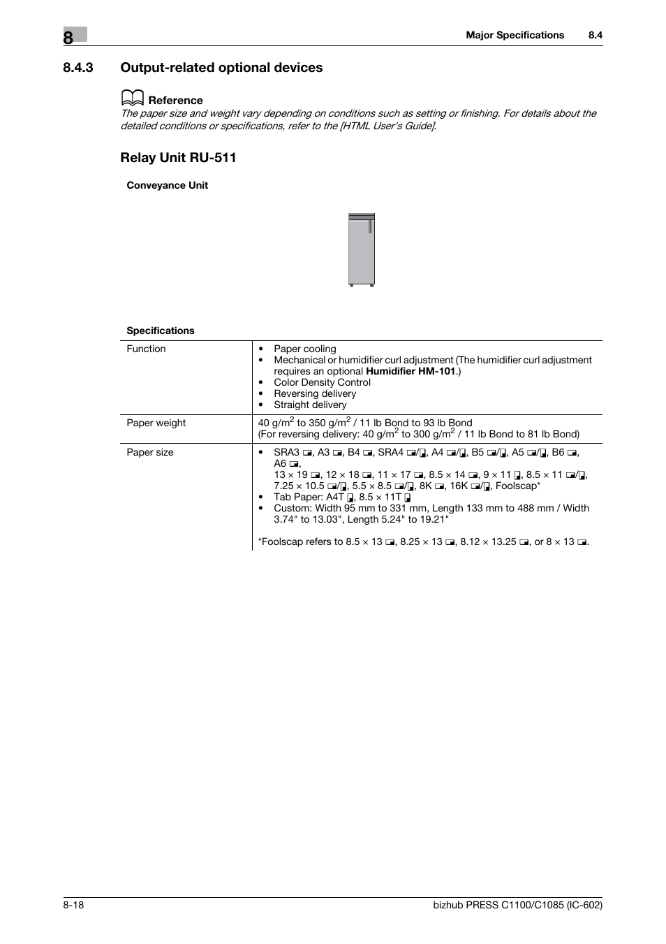 3 output-related optional devices, Relay unit ru-511, Output-related optional devices -18 | Konica Minolta bizhub PRESS C1085 User Manual | Page 114 / 130