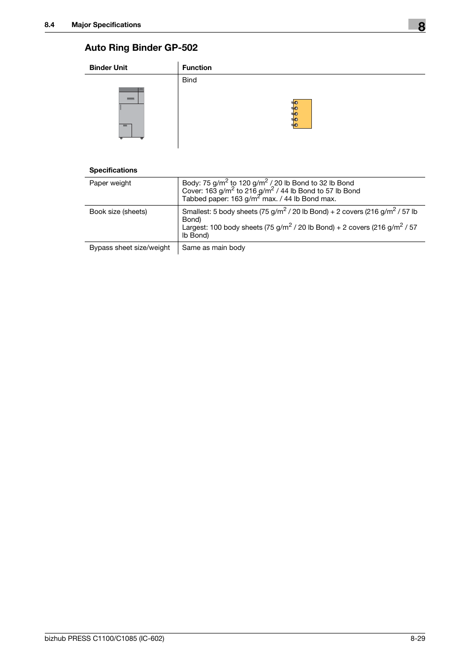 Auto ring binder gp-502 | Konica Minolta bizhub PRESS C1085 User Manual | Page 125 / 130