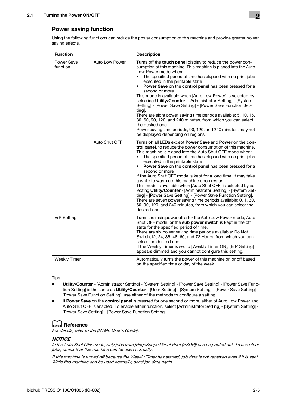 Power saving function | Konica Minolta bizhub PRESS C1085 User Manual | Page 17 / 130