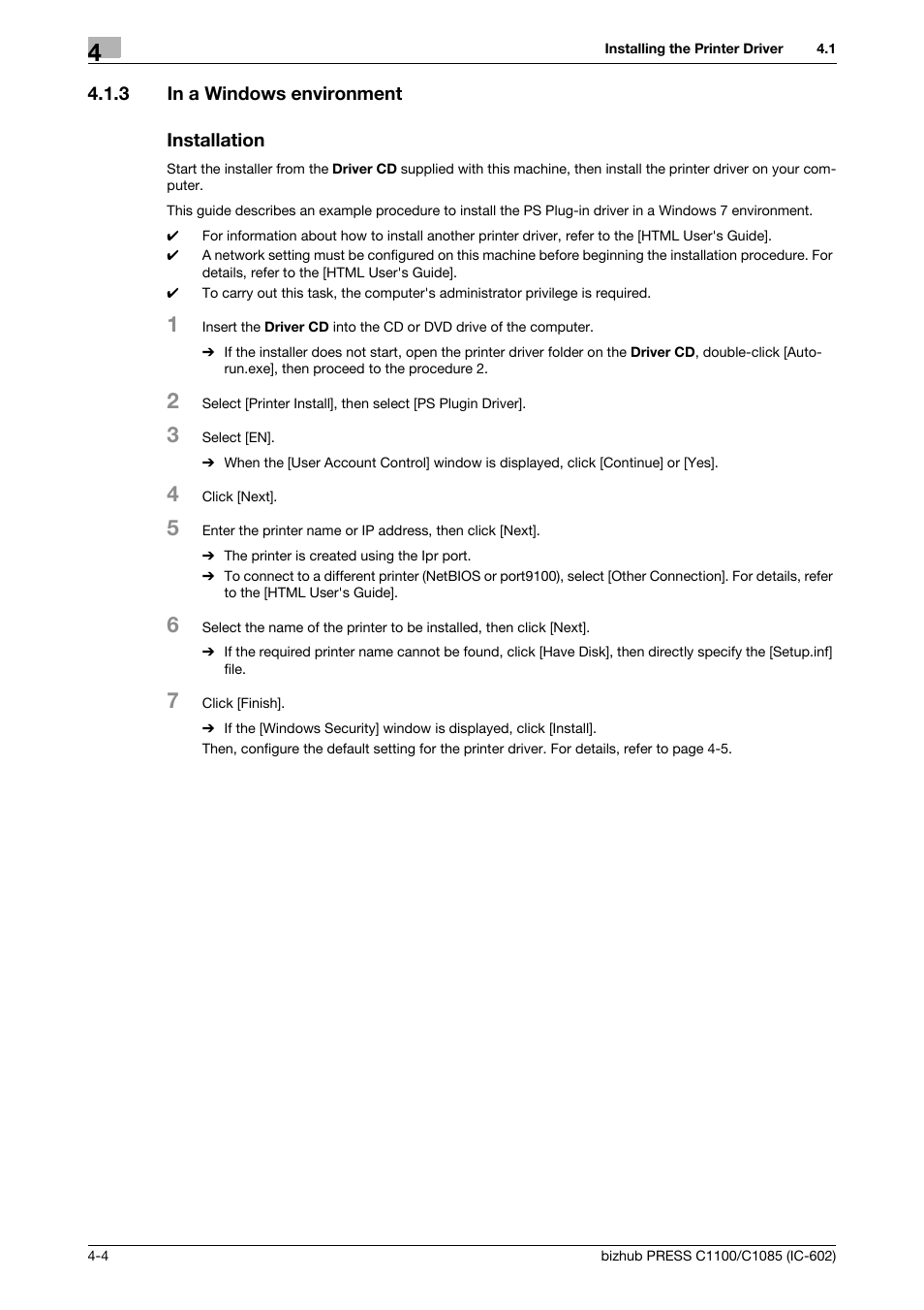 3 in a windows environment, Installation, In a windows environment -4 | Konica Minolta bizhub PRESS C1085 User Manual | Page 28 / 130