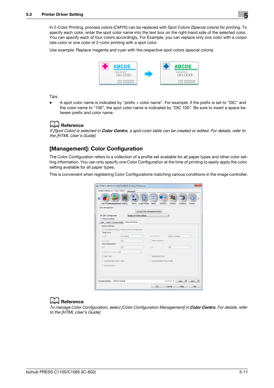 Management]: color configuration | Konica Minolta bizhub PRESS C1085 User Manual | Page 47 / 130